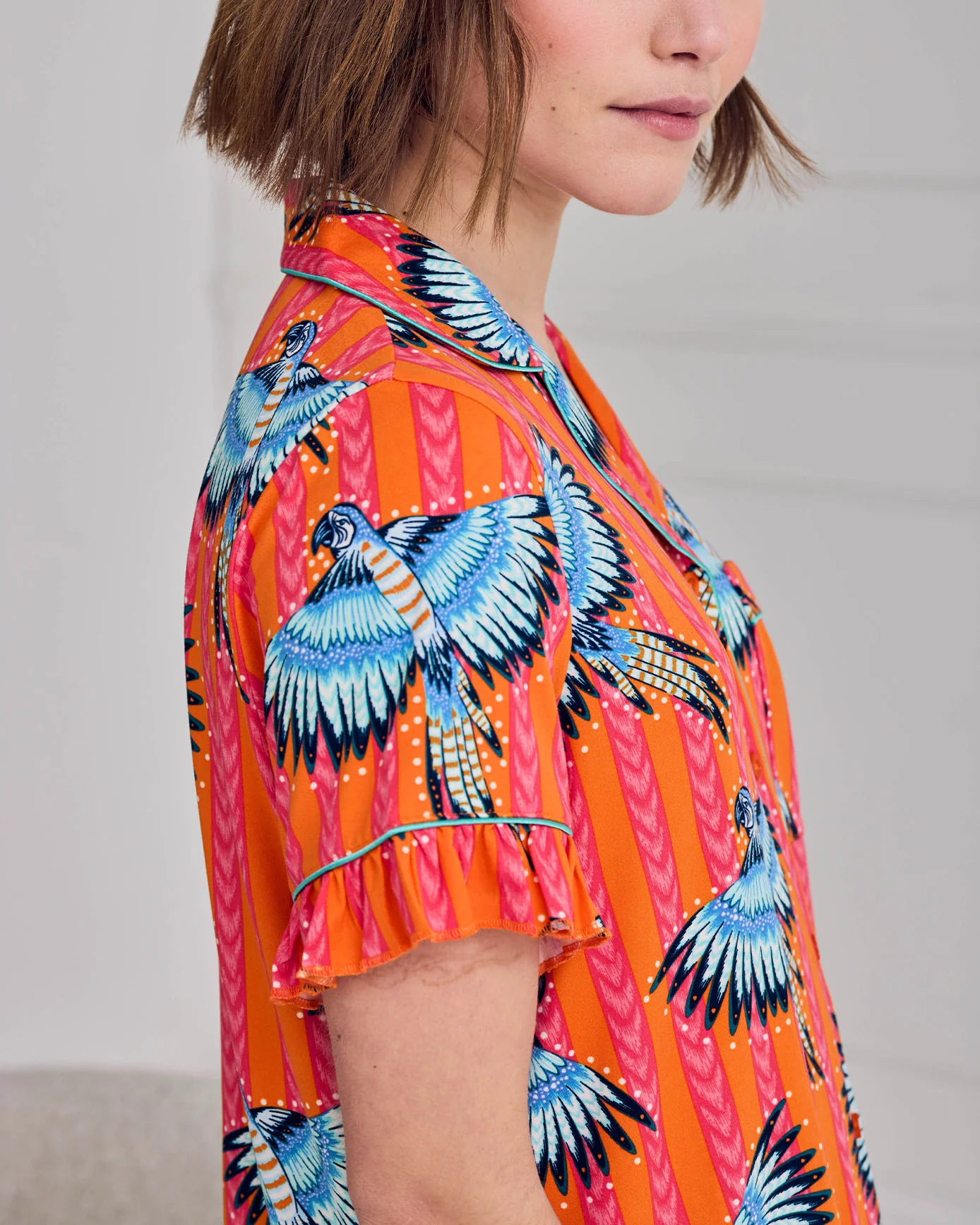 Parrot Stripe Print Frill Short Pyjama Set - Image 6