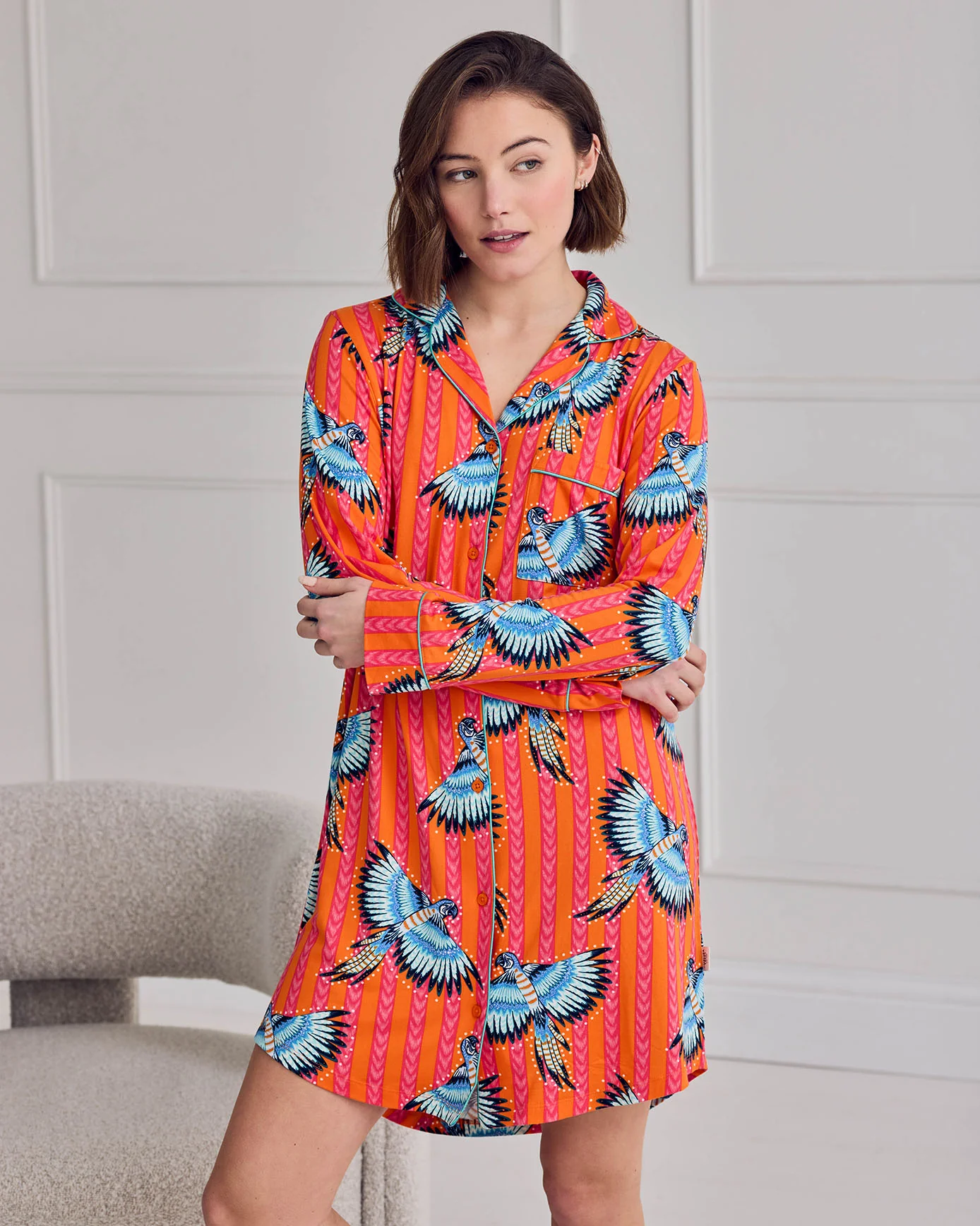 Parrot Stripe Print Nightshirt