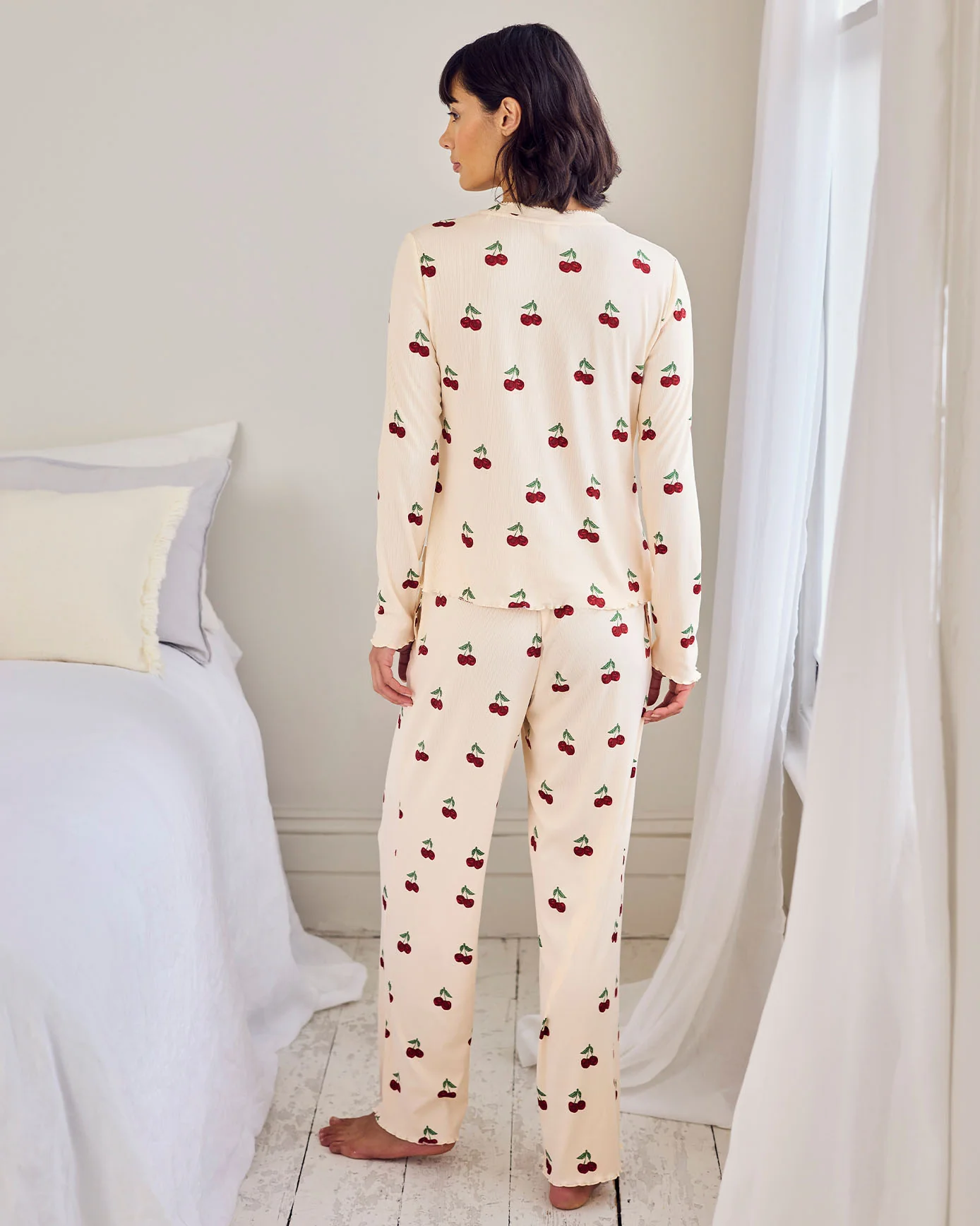 Petite Cherry Print Cardigan Ribbed Long Pyjama Set - Image 5