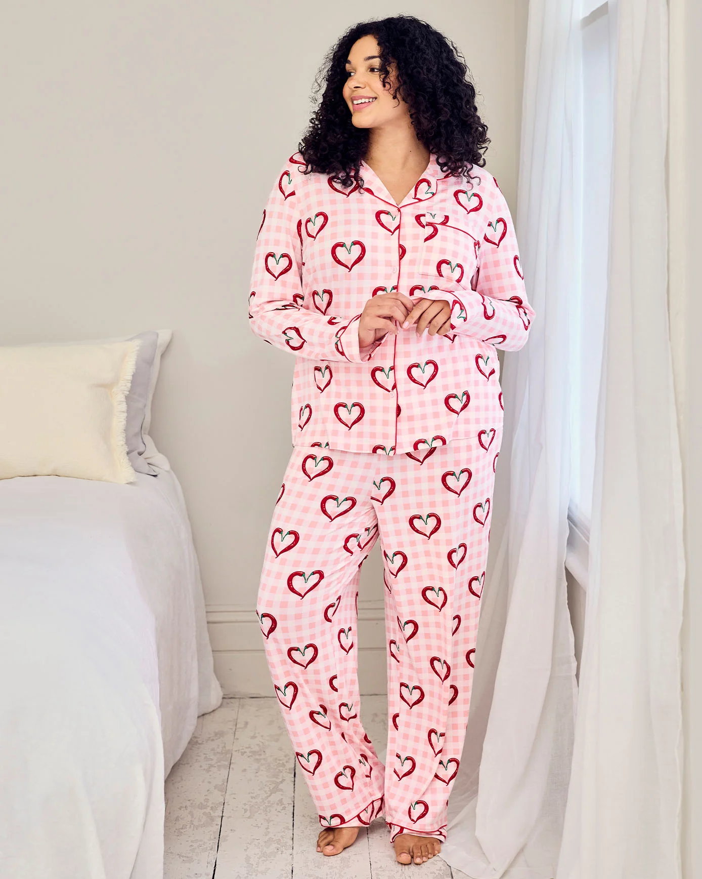 Petite Chilli Heart Print Long Pyjama Set - Image 6