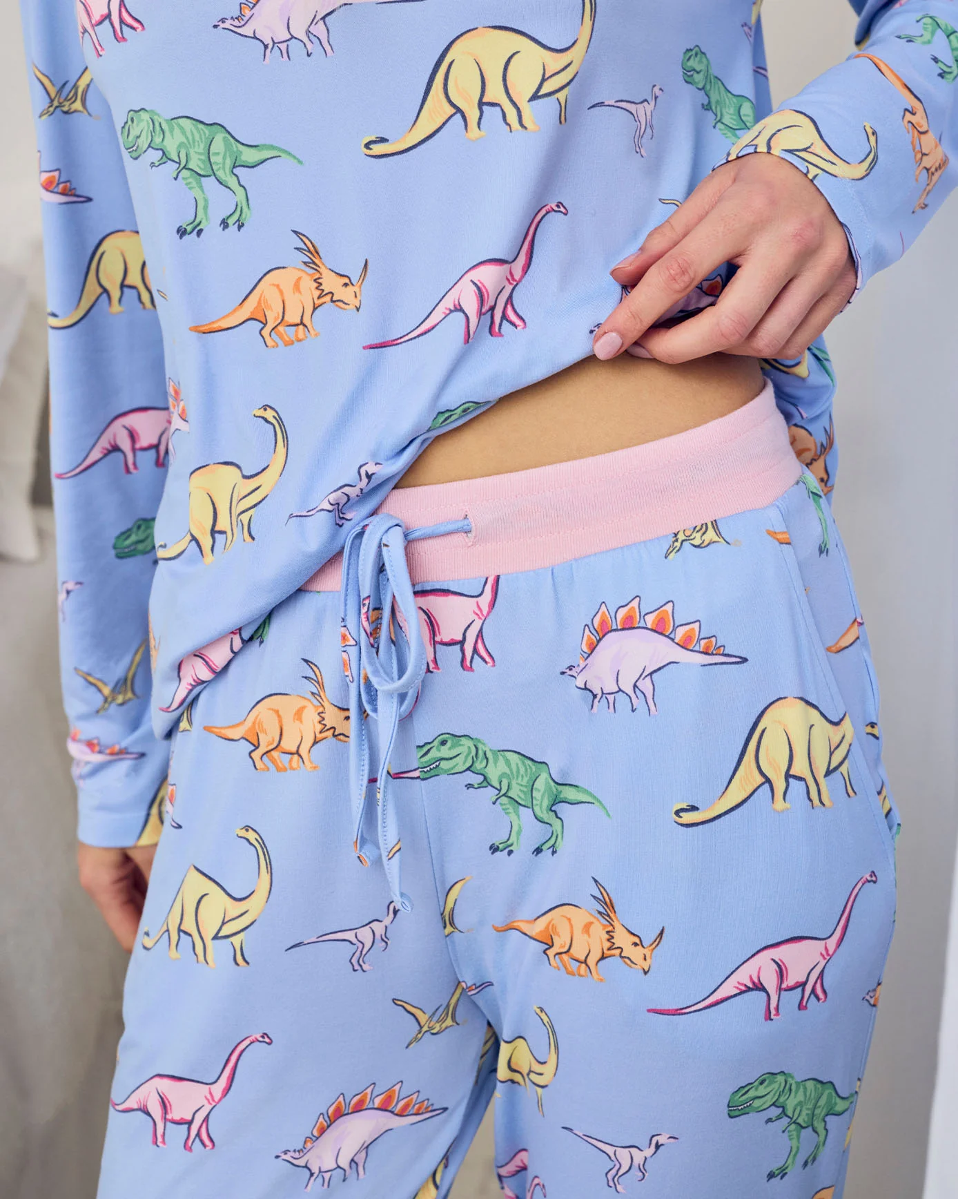 Petite Dinosaur Print Long Pyjama Set - Blue - Image 3