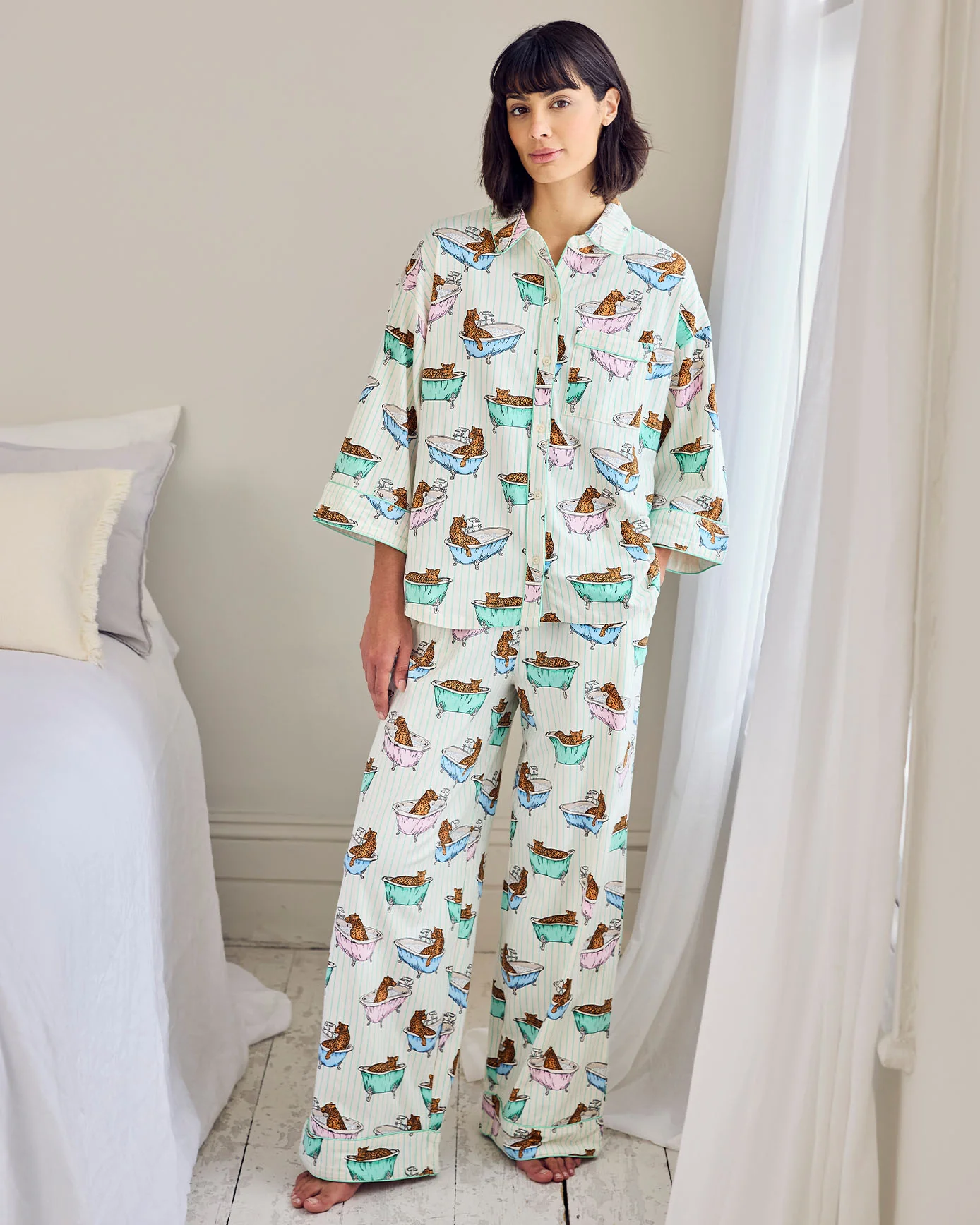 Petite Organic Cotton Bubble Bath Leopards Print Long Pyjama Set - Image 2