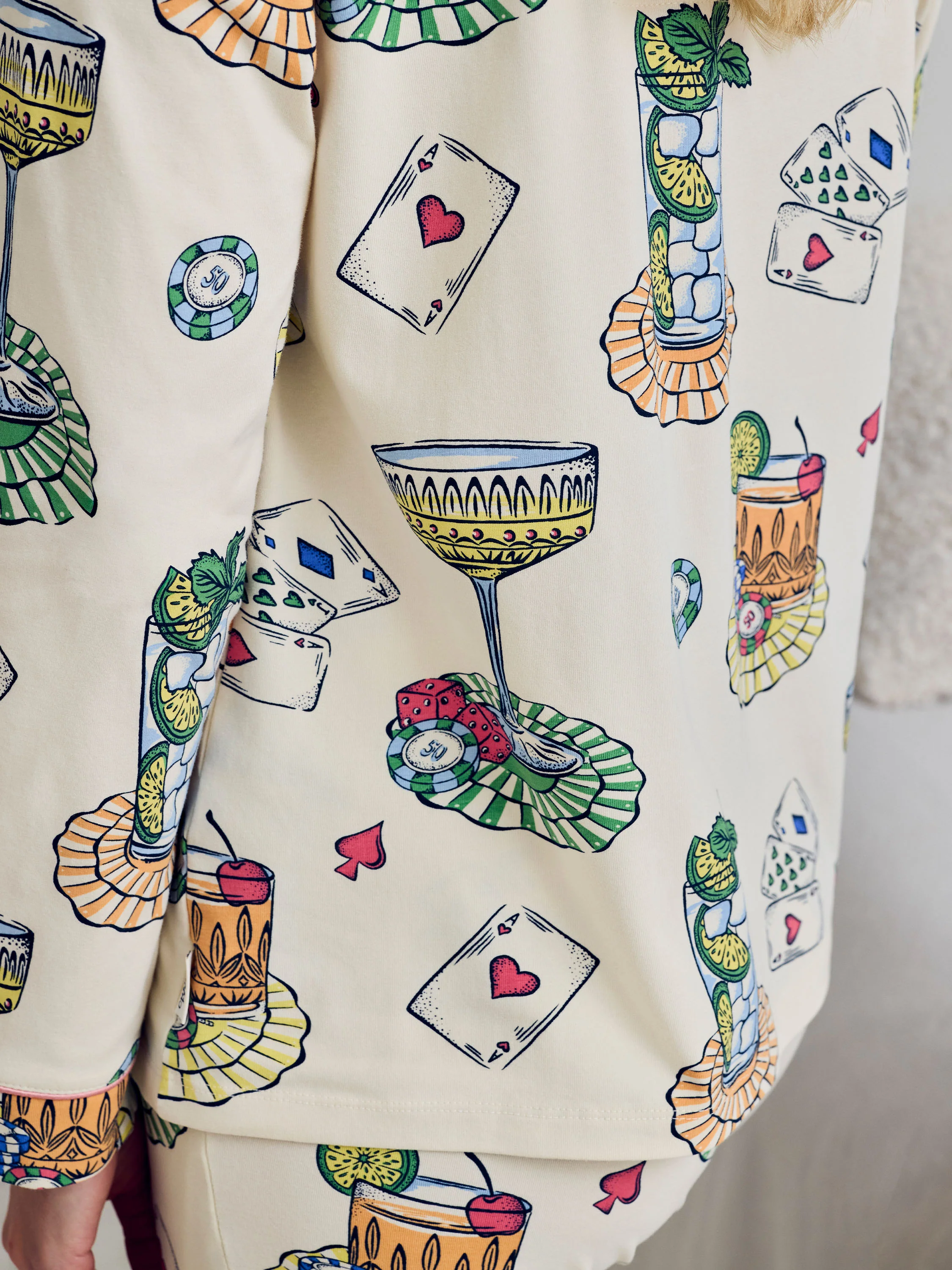 Petite Organic Cotton Cocktails & Cards Print Long Pyjama Set - Image 5