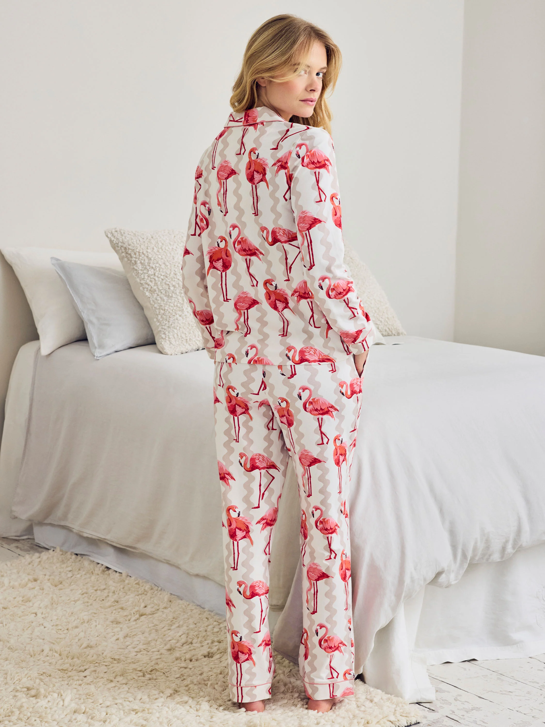 Petite Organic Cotton Flamingo Stripe Print Long Pyjama Set - Image 4