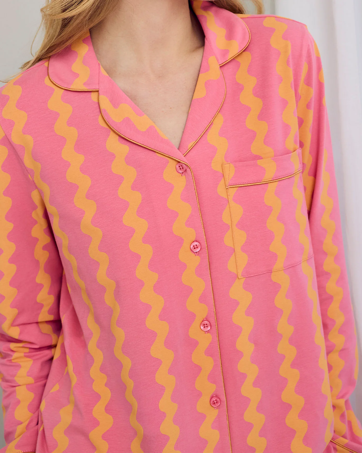 Petite Organic Cotton Sunset Wavy Stripe Long Pyjama Set - Image 5