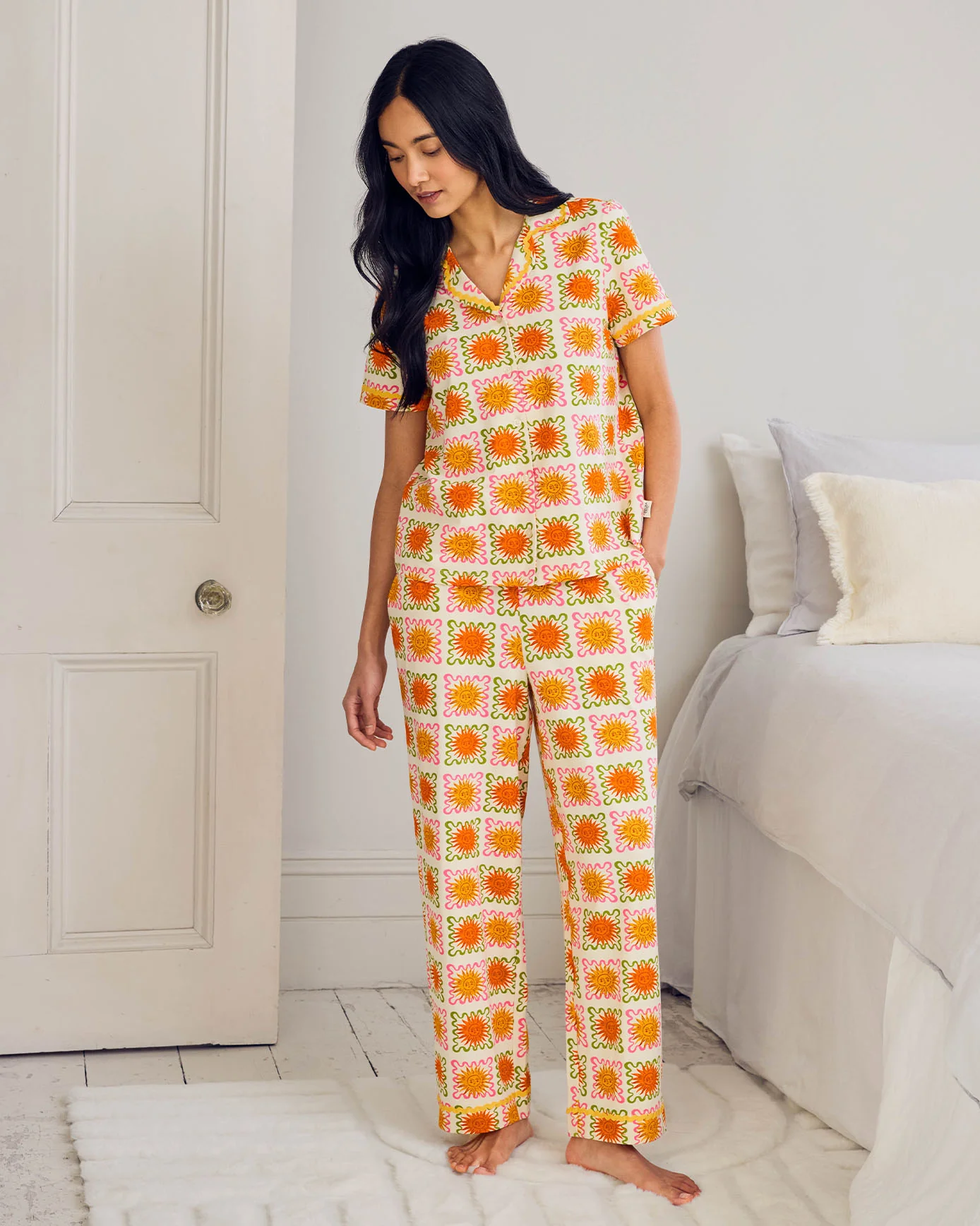 Petite Organic Cotton Sunshine Tile Print Long Pyjama Set - Image 2