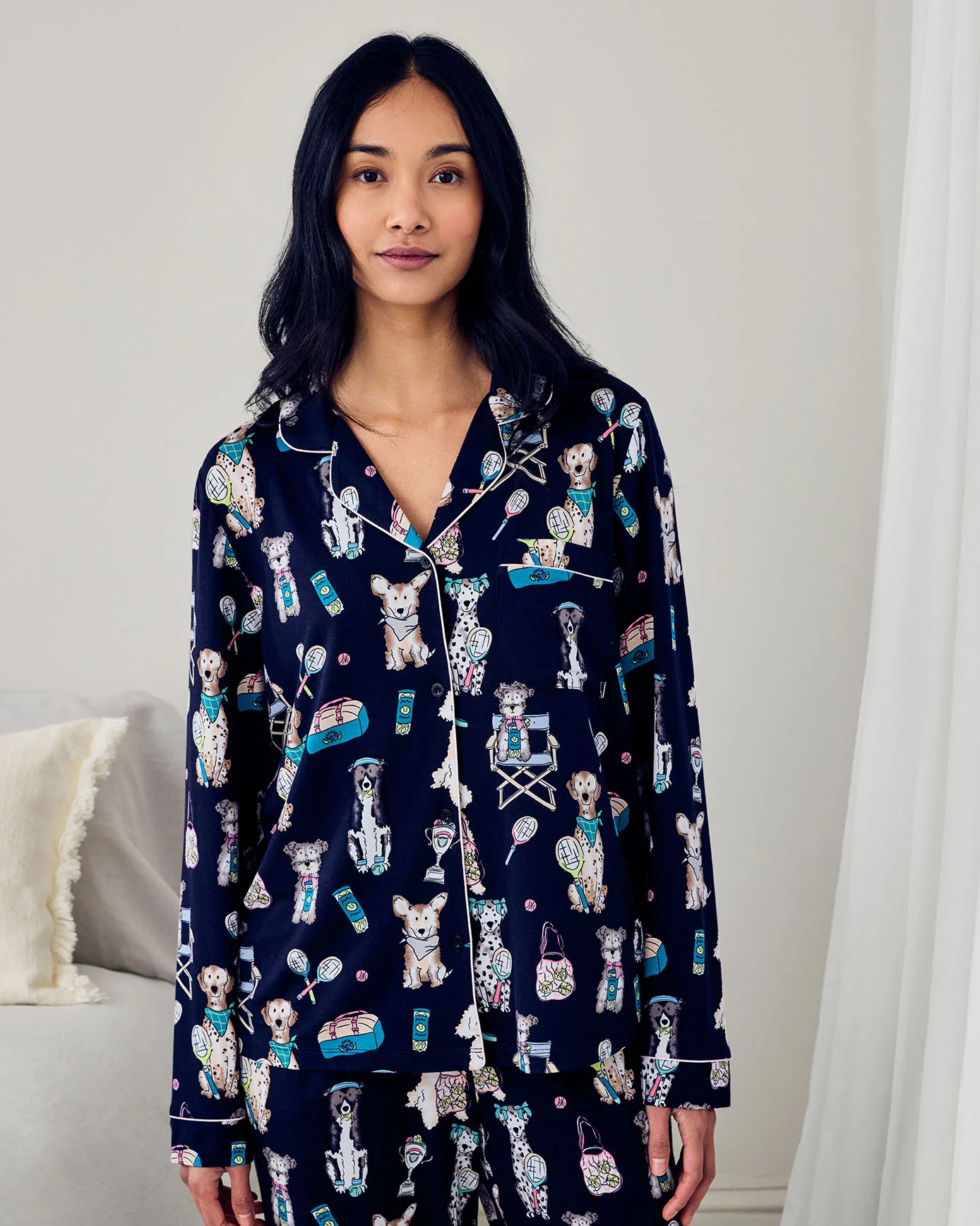 Petite TENCEL™ Modal Tennis Dogs Print Long Pyjama Set - Navy