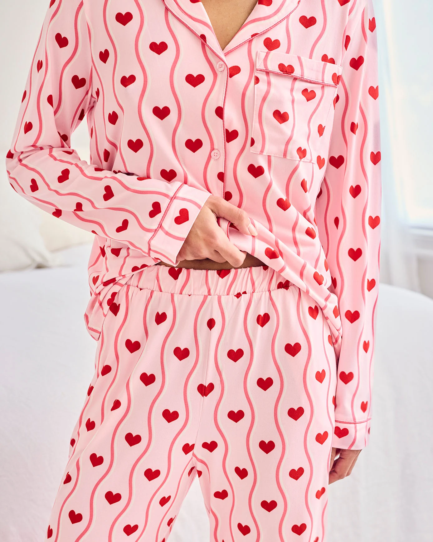Petite Wavy Stripe Heart Print Long Pyjama Set - Image 4