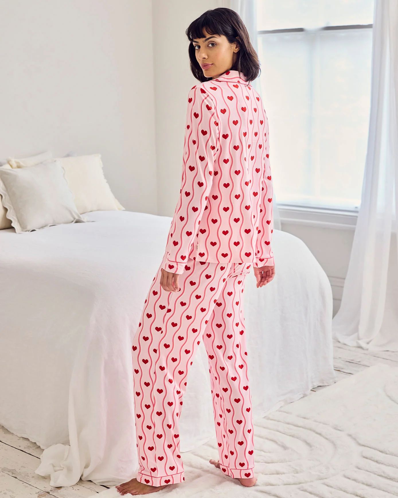 Petite Wavy Stripe Heart Print Long Pyjama Set - Image 5