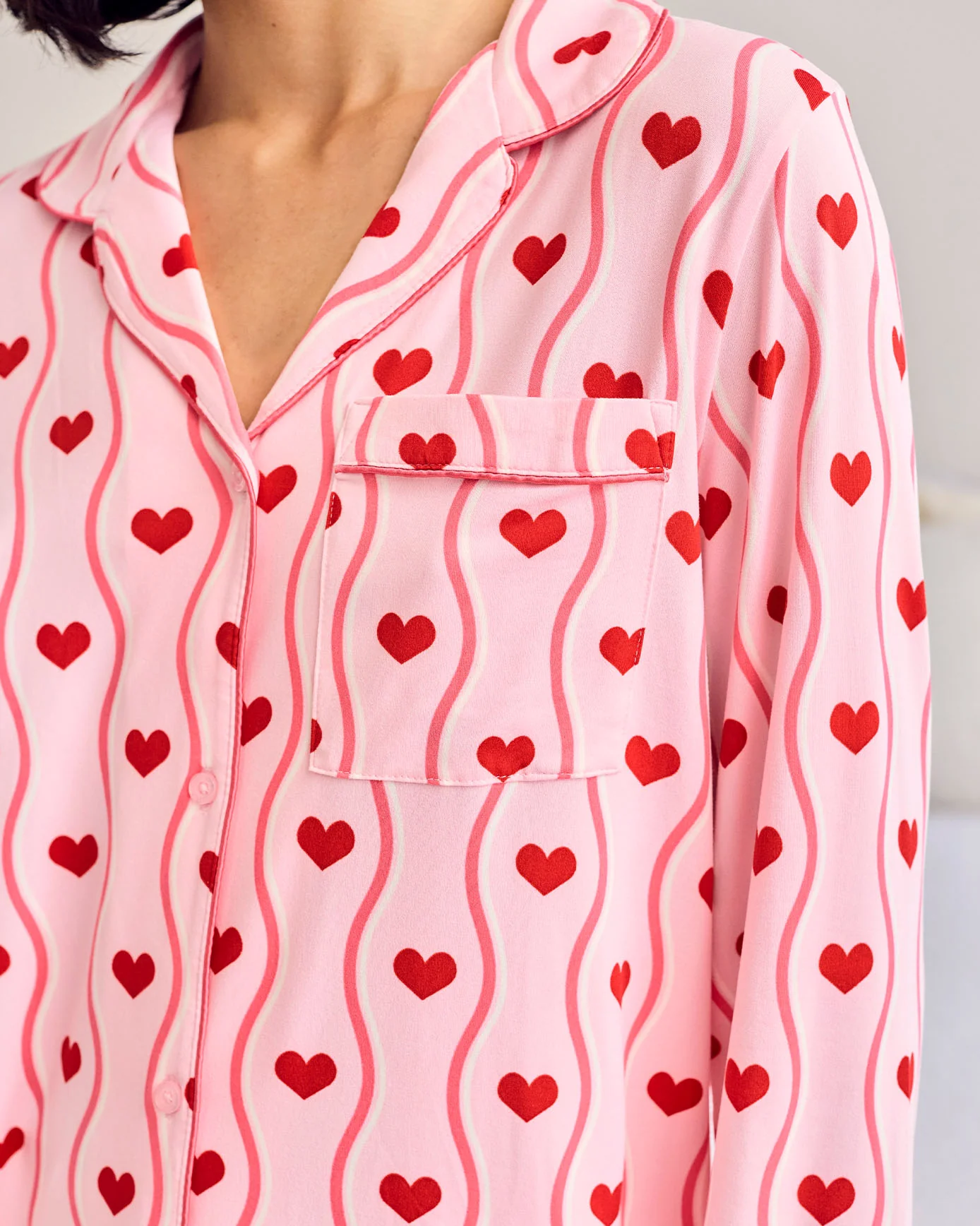 Petite Wavy Stripe Heart Print Long Pyjama Set - Image 6