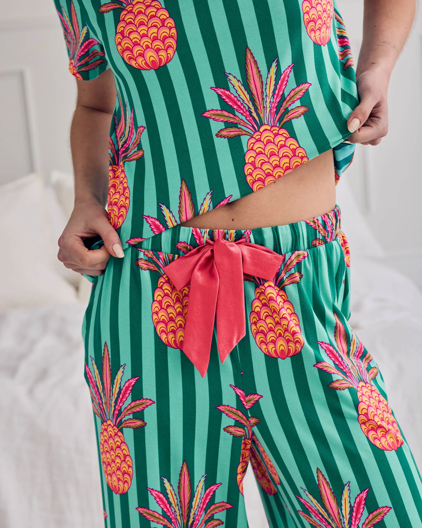 Pineapple Stripe Print Long Pyjama Set - Image 3