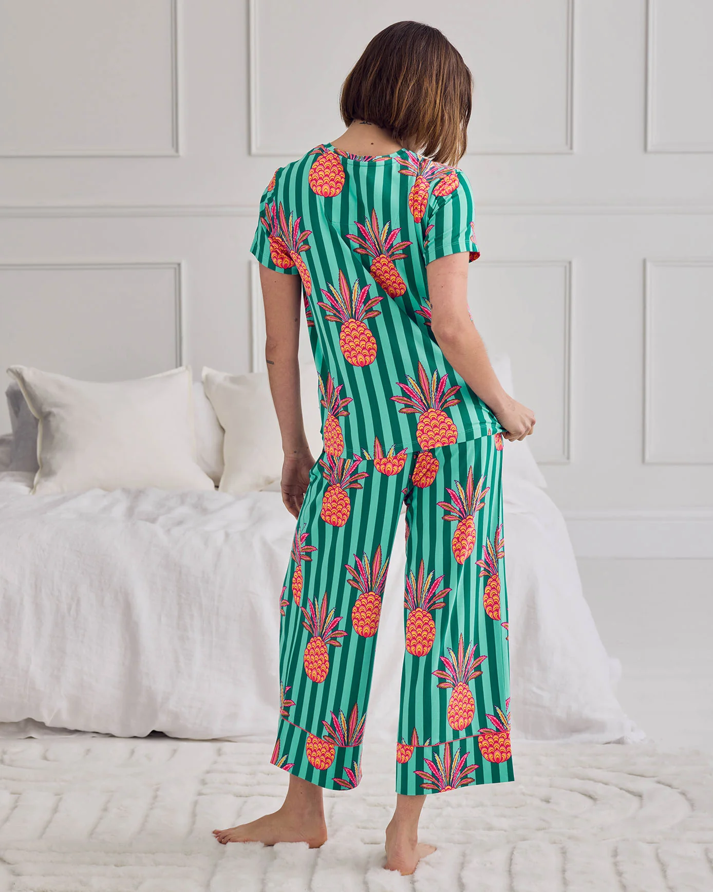 Pineapple Stripe Print Long Pyjama Set - Image 4
