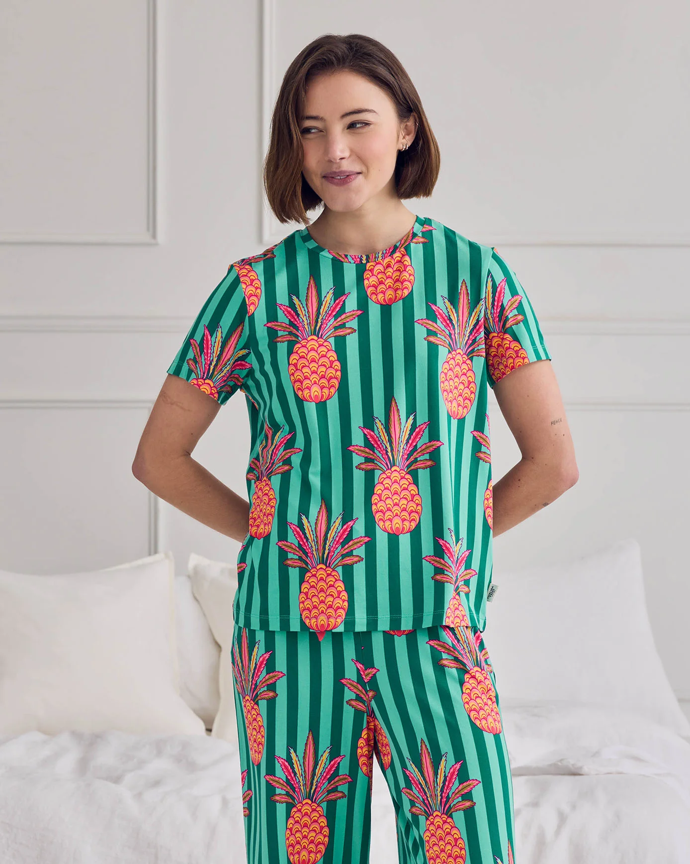 Pineapple Stripe Print Long Pyjama Set - Image 5