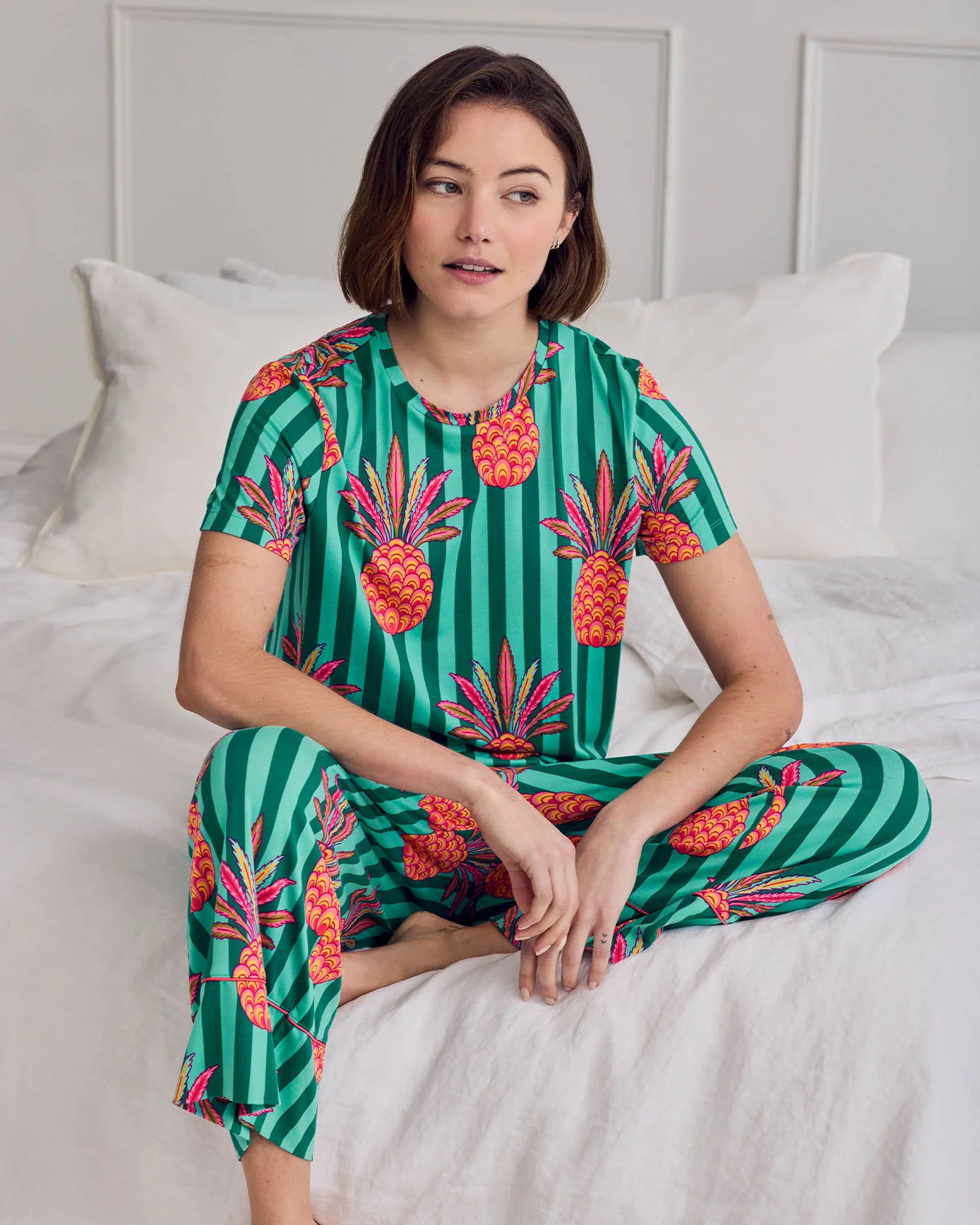 Pineapple Stripe Print Long Pyjama Set - Image 6