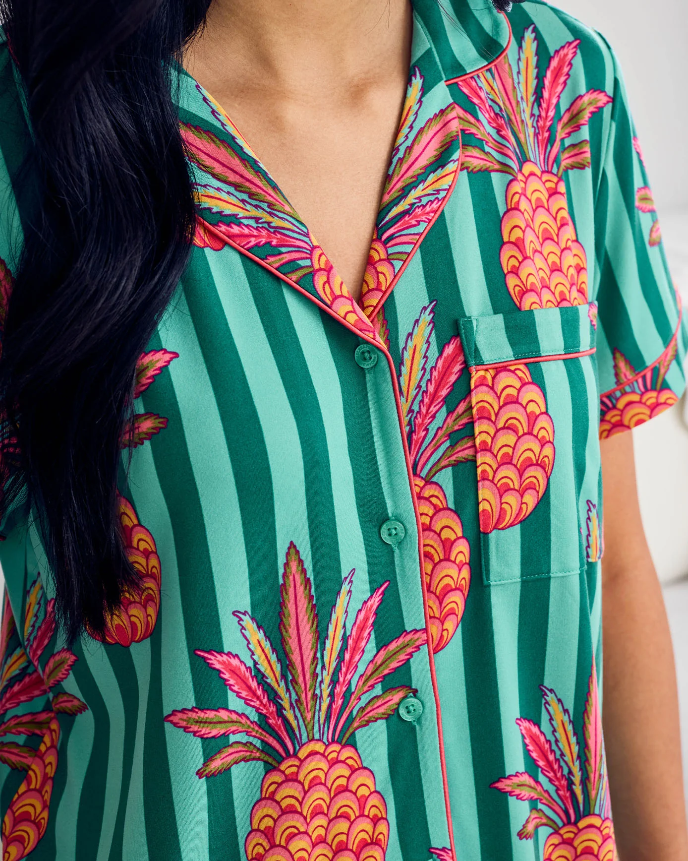 Pineapple Stripe Print Short Pyjama Set - Image 5