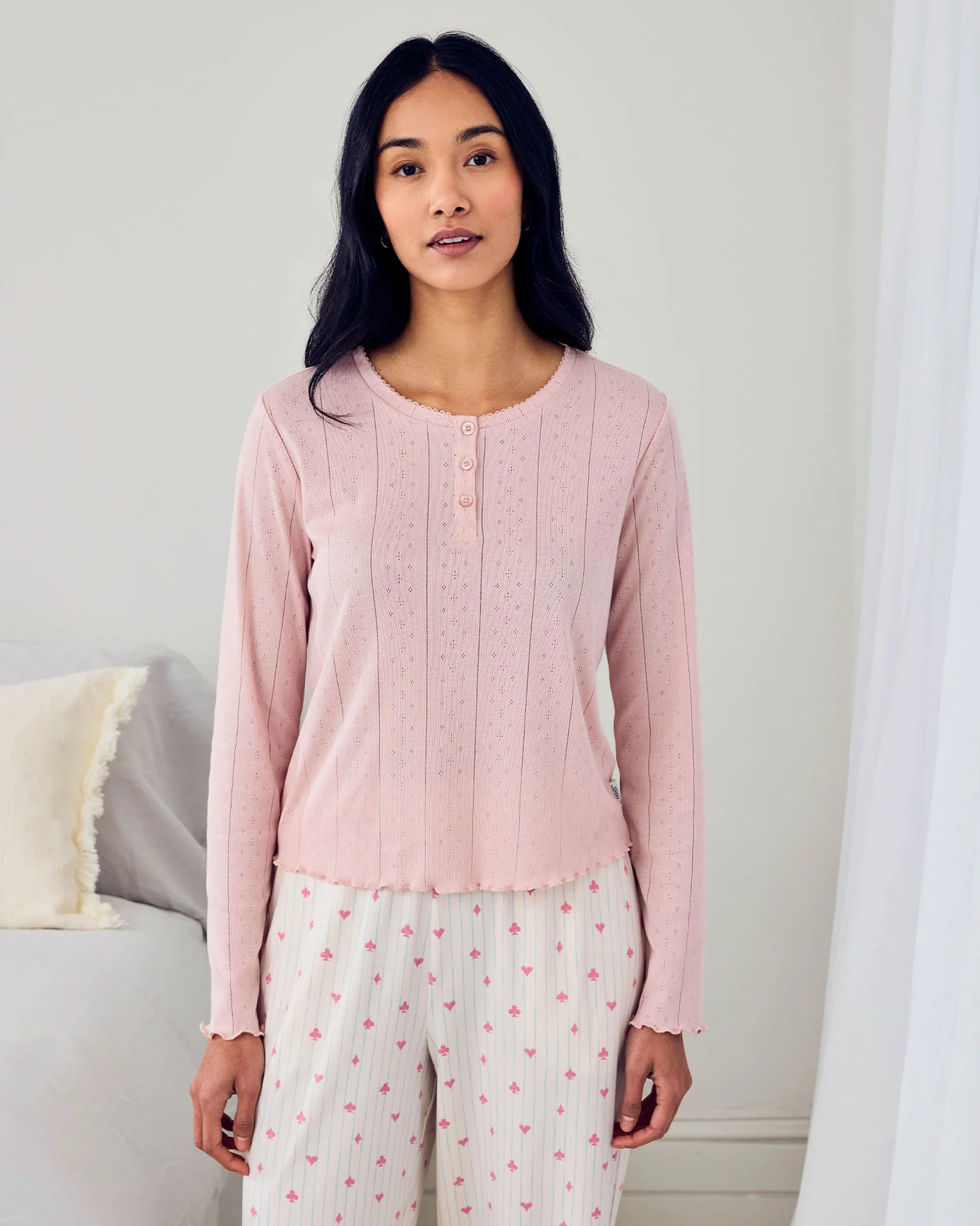 Pointelle & Organic Cotton Suit Stripe Print Long Pyjama Set - Image 2