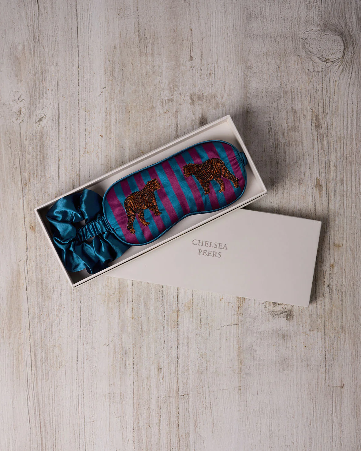 Satin Embroidered Tiger Stripe Sleep Mask & Scrunchie Set - Image 3
