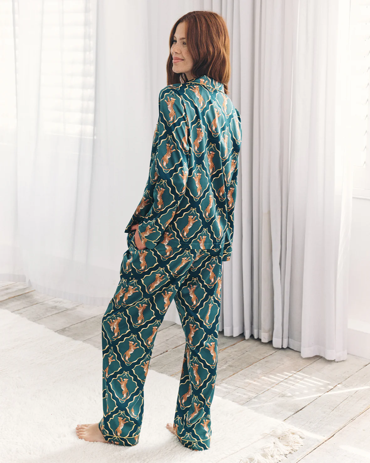 Satin Gilded Tiger Print Long Pyjama Set - Image 6