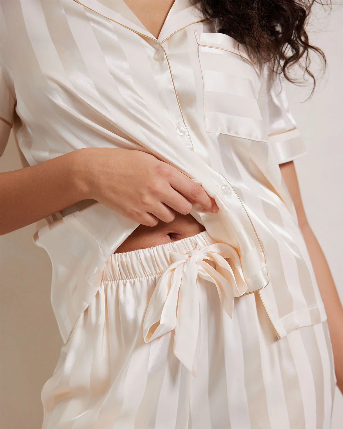 Satin Jacquard Stripe Long Pyjama Set - Image 4