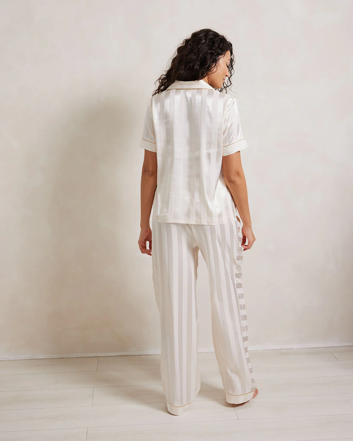 Satin Jacquard Stripe Long Pyjama Set - Image 5