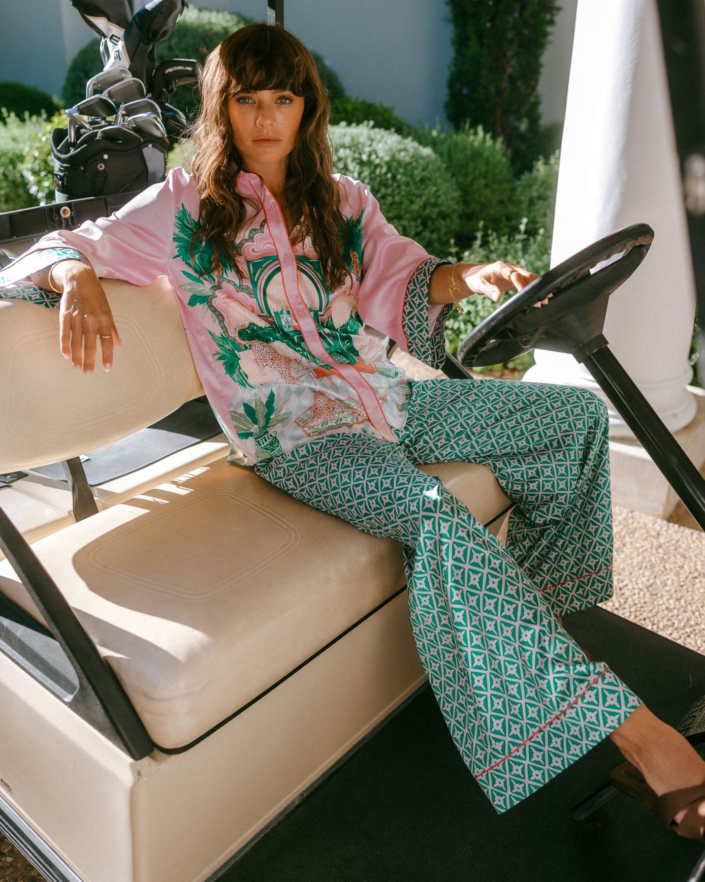 Satin The Clubhouse Print Long Pyjama Set