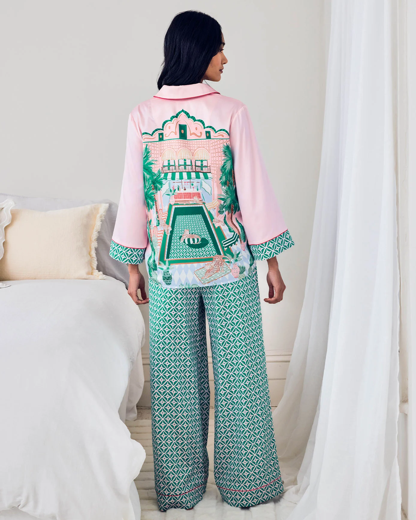 Satin The Clubhouse Print Long Pyjama Set - Image 3