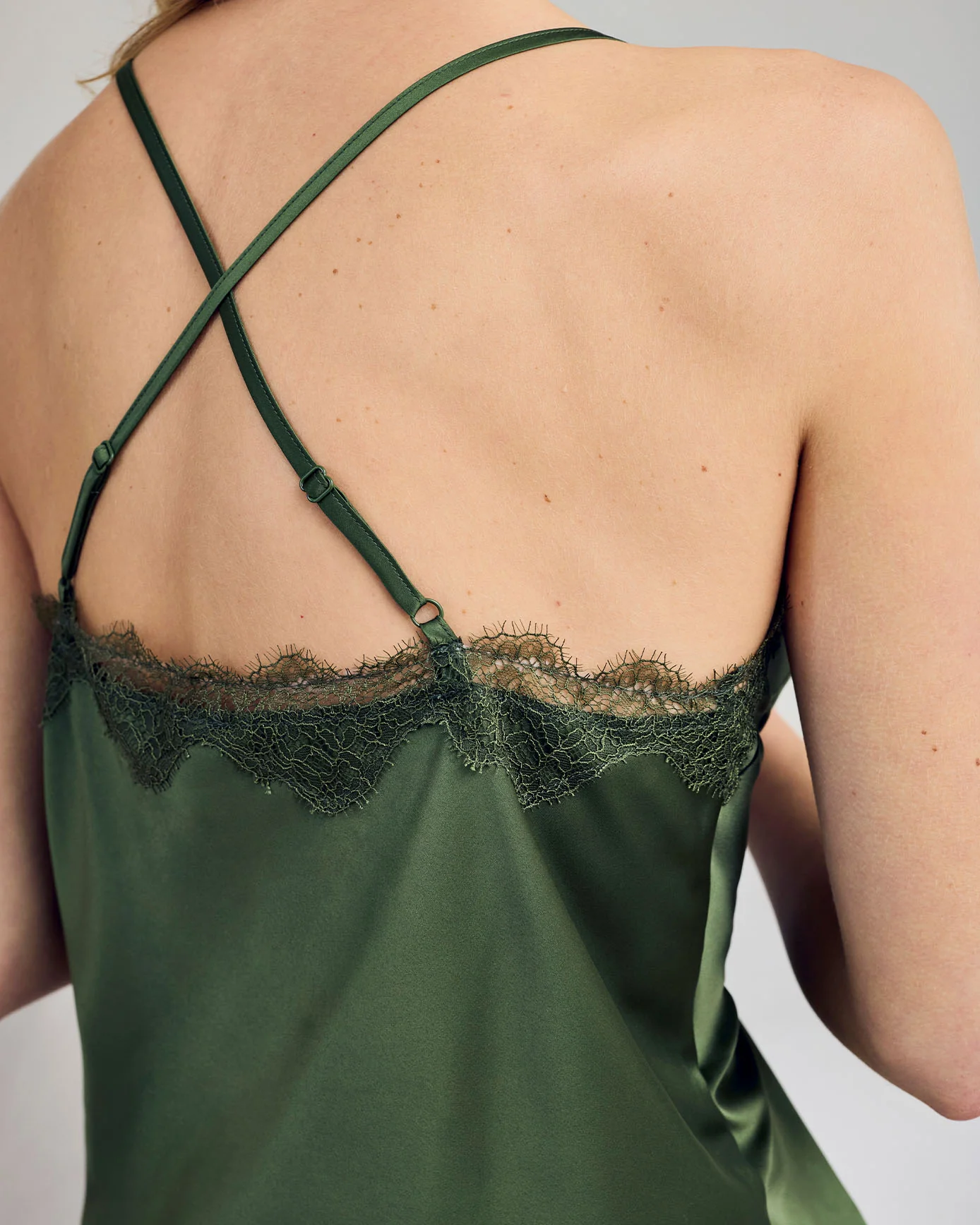 Satin Tulip Hem Lace Trim Cami Short Pyjama Set - Forest Green - Image 5