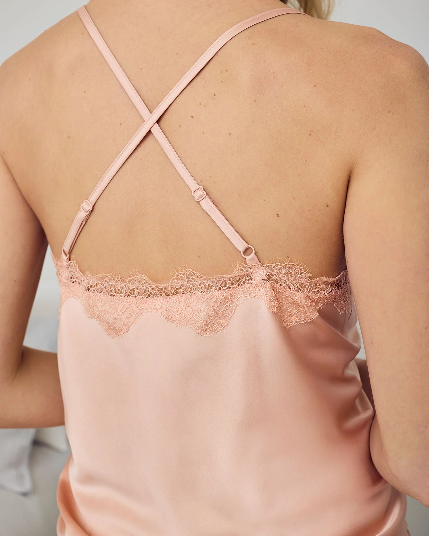 Satin Tulip Hem Lace Trim Cami Short Pyjama Set - Peach - Image 6