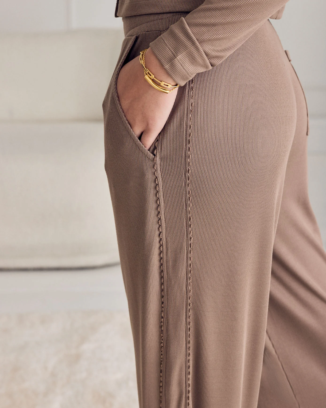 Side Trim Rib Joggers - Taupe - Image 5