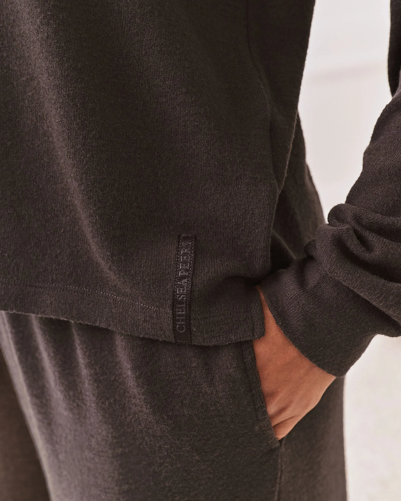 Slub-Knit Marl V-Neck Sweatshirt - Brown - Image 6
