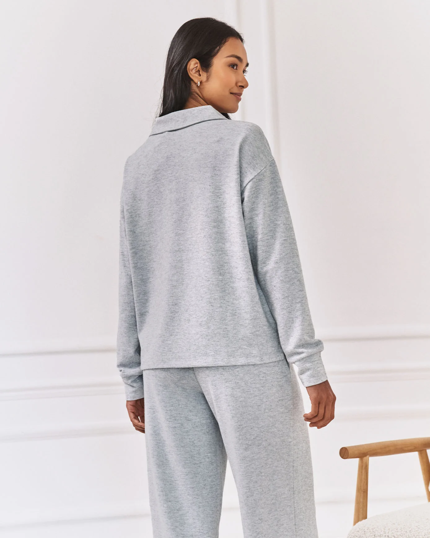 Slub-Knit Marl V-Neck Sweatshirt - Grey - Image 3
