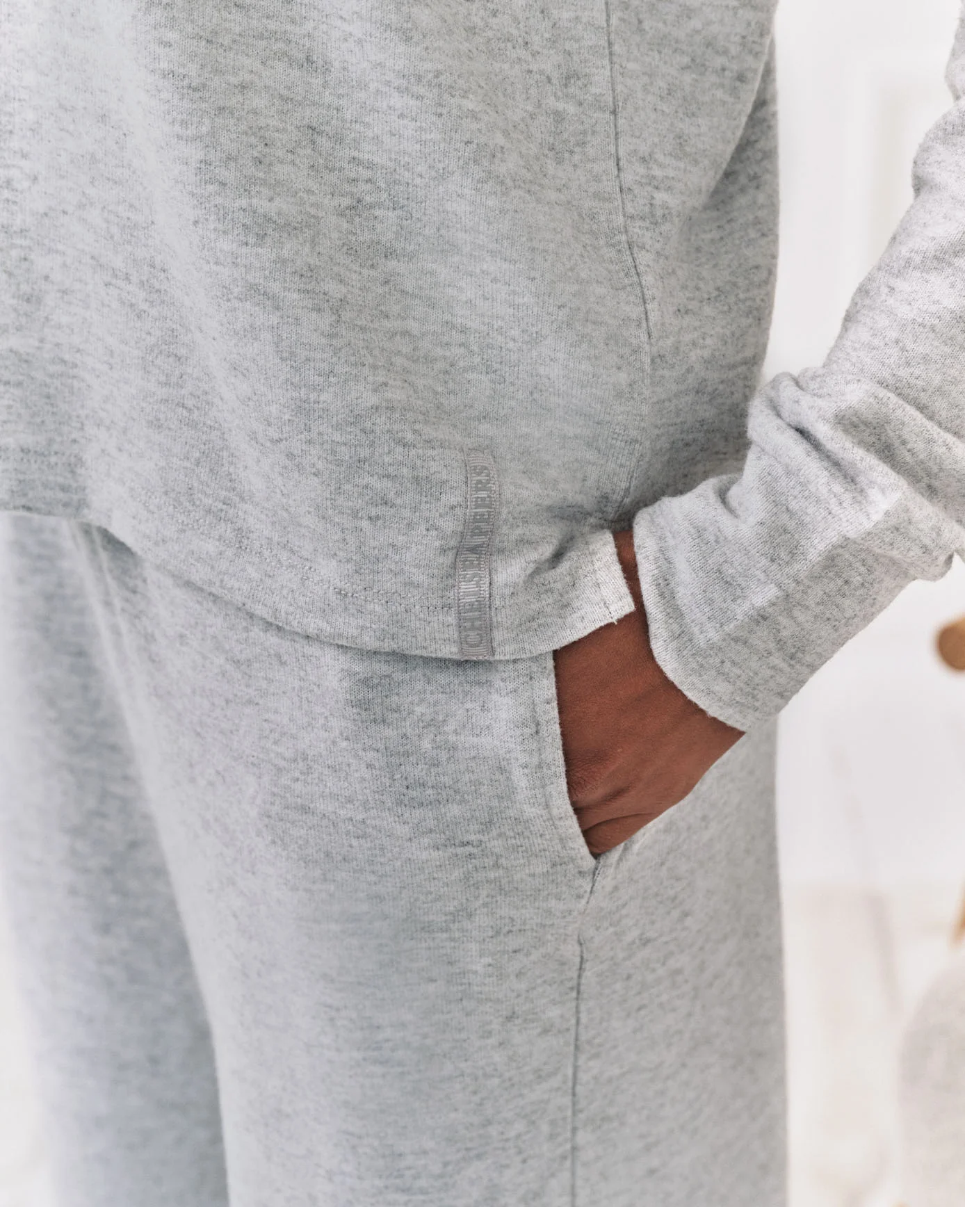 Slub-Knit Marl V-Neck Sweatshirt - Grey - Image 4