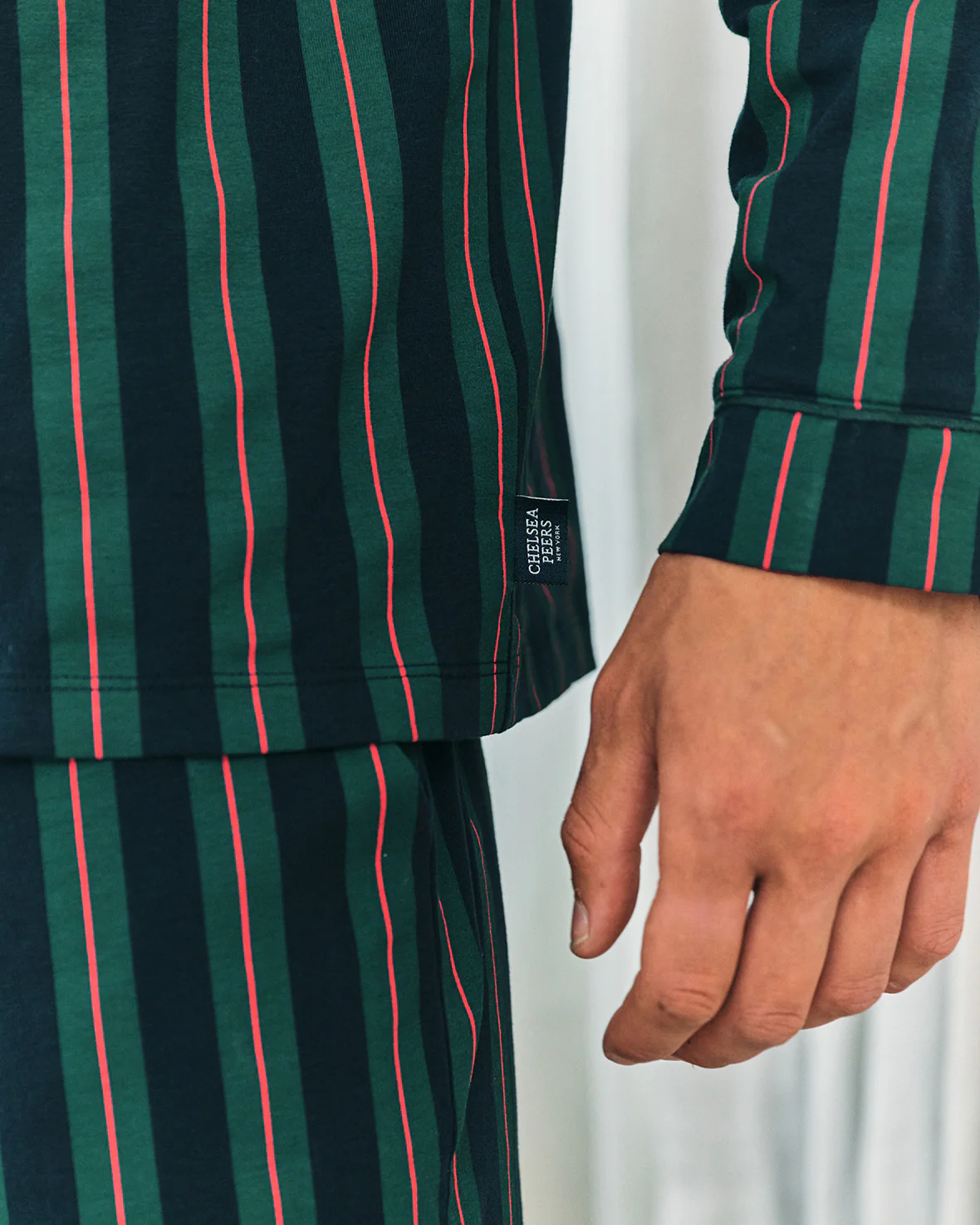 Organic Cotton Stripe Button Up Long Pyjama Set - Navy - Image 4