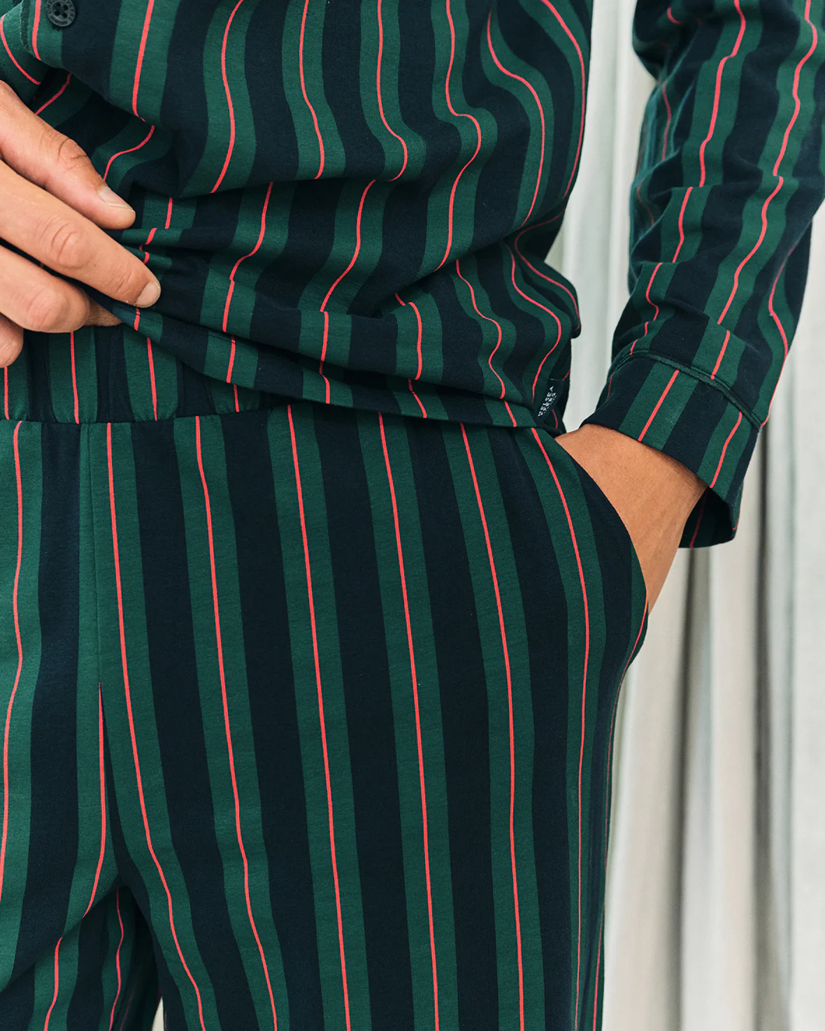 Organic Cotton Stripe Button Up Long Pyjama Set - Navy - Image 5