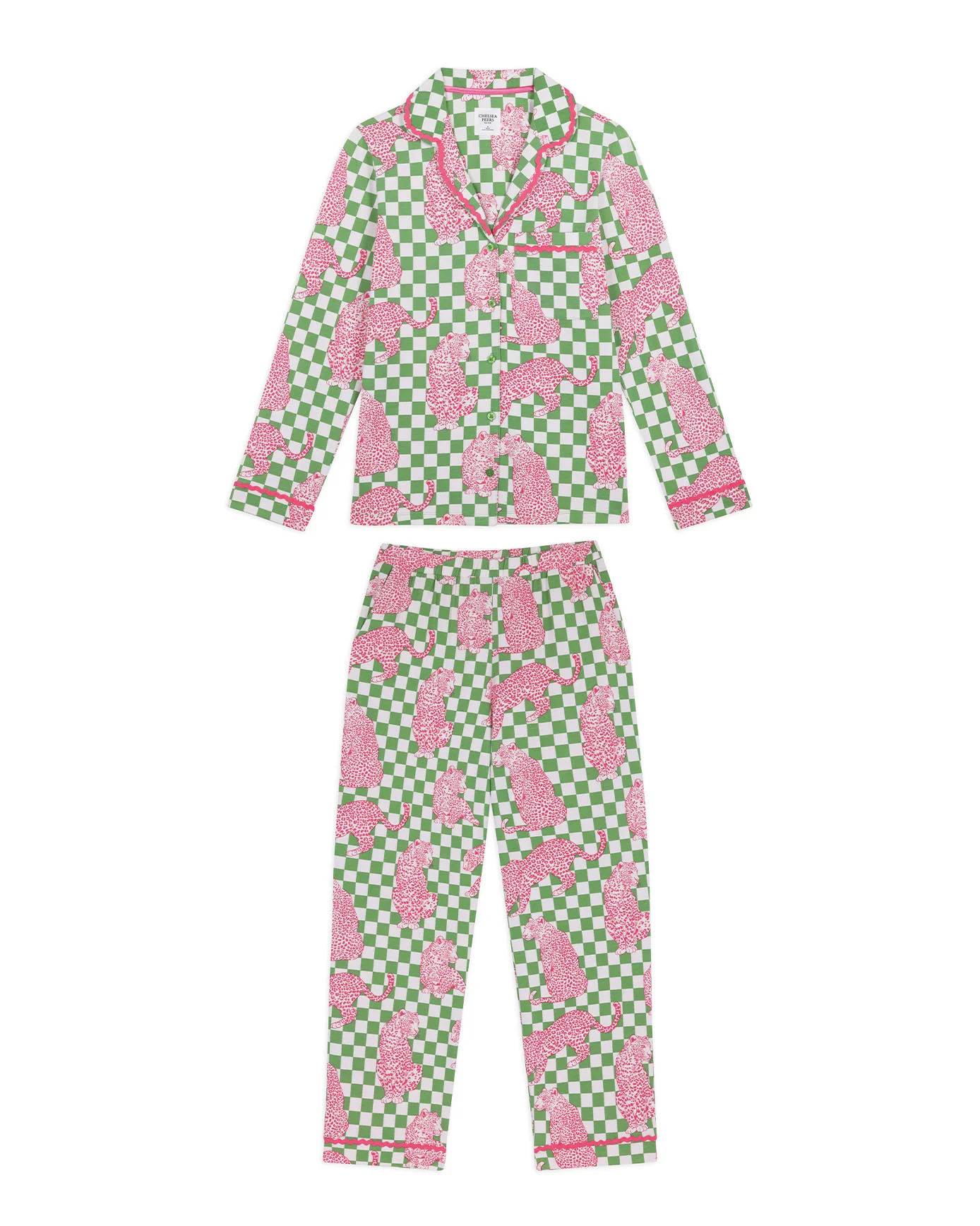 Tall Organic Cotton Checkerboard Leopards Print Long Pyjama Set - Image 6