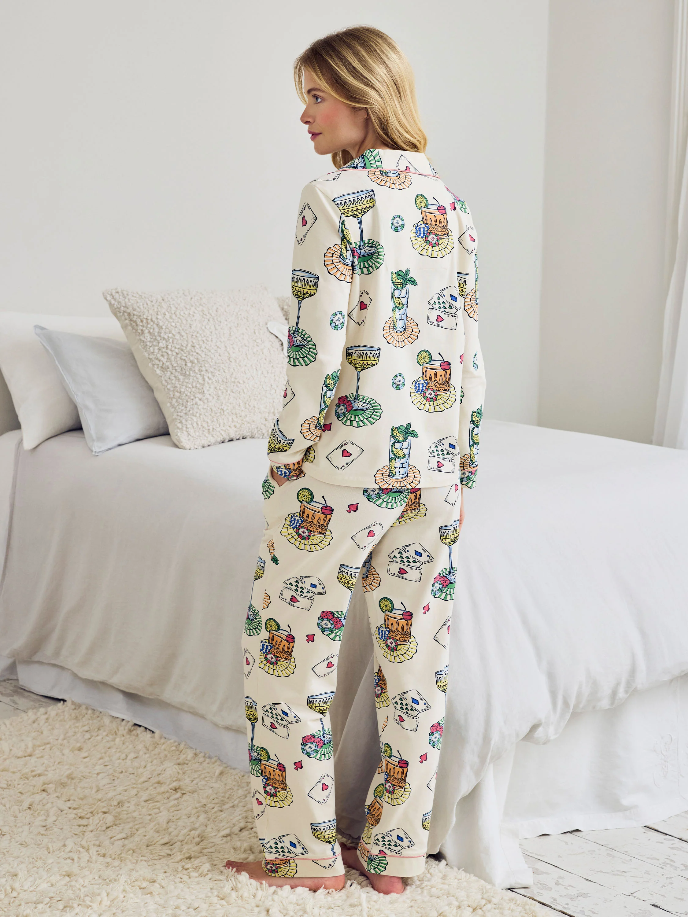 Tall Organic Cotton Cocktails & Cards Print Long Pyjama Set - Image 4