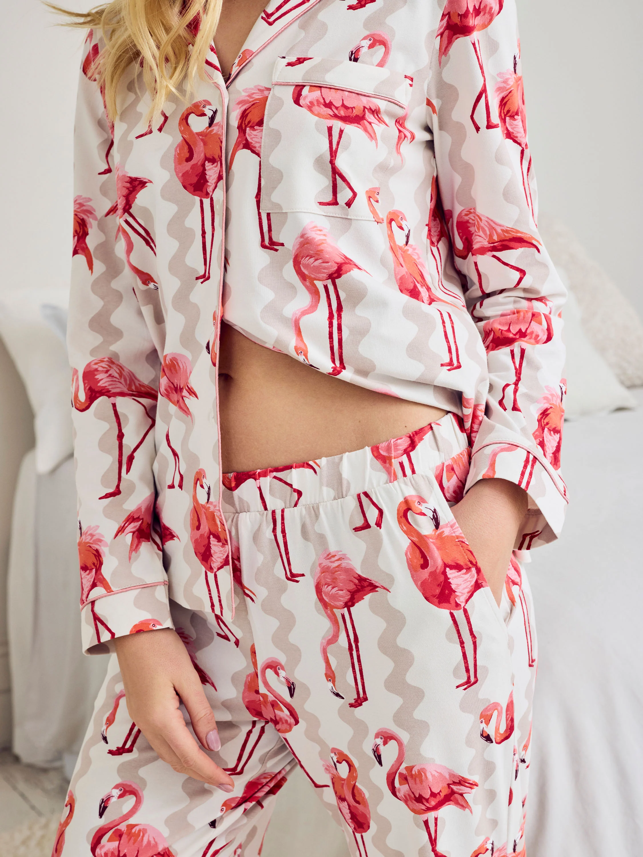 Tall Organic Cotton Flamingo Stripe Print Long Pyjama Set - Image 4