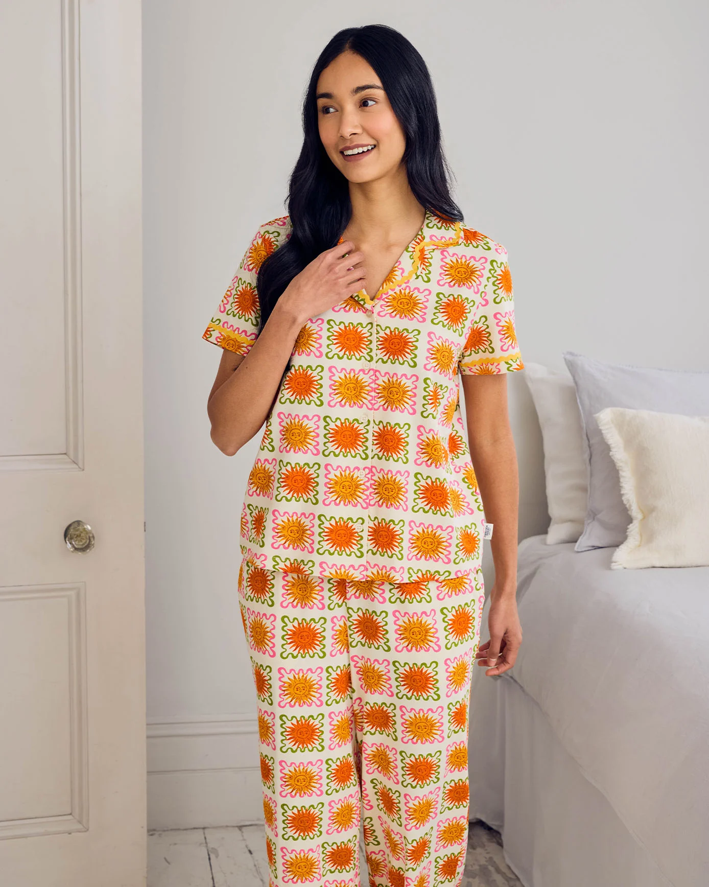 Tall Organic Cotton Sunshine Tile Print Long Pyjama Set - Image 2