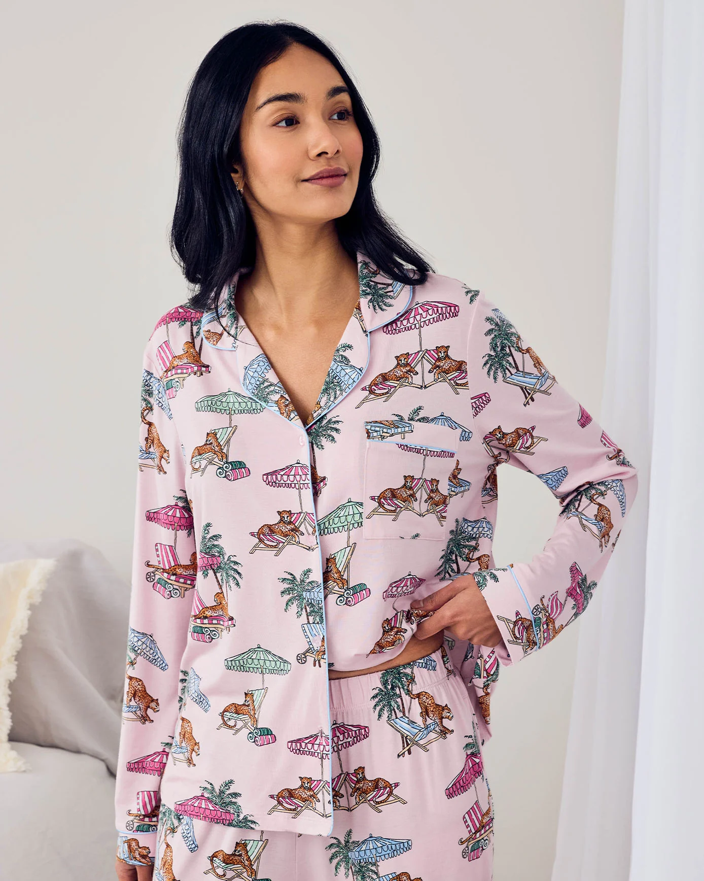 Tall TENCEL™ Modal Lounging Leopards Print Long Pyjama Set - Image 3