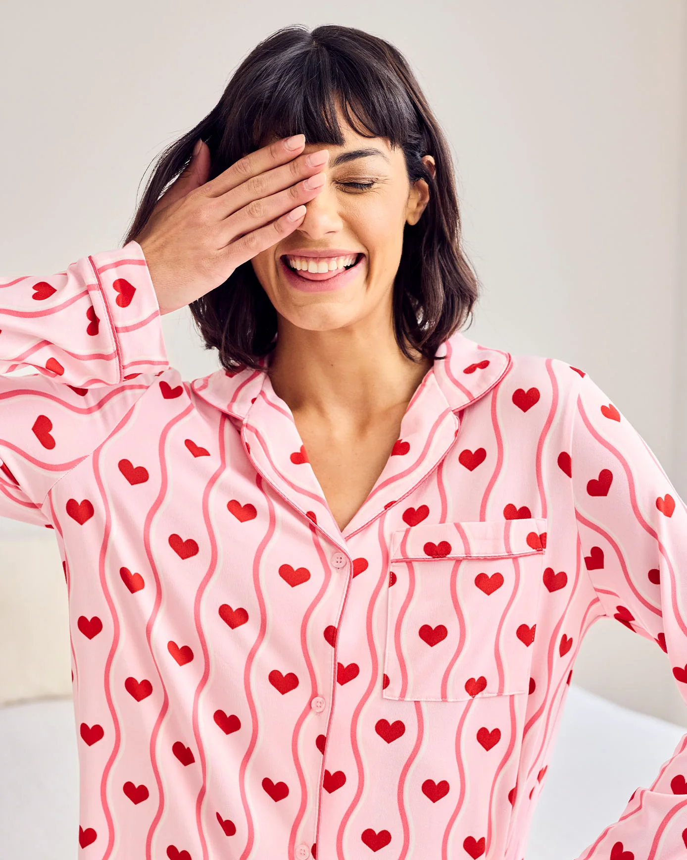 Tall Wavy Stripe Heart Print Long Pyjama Set - Image 3