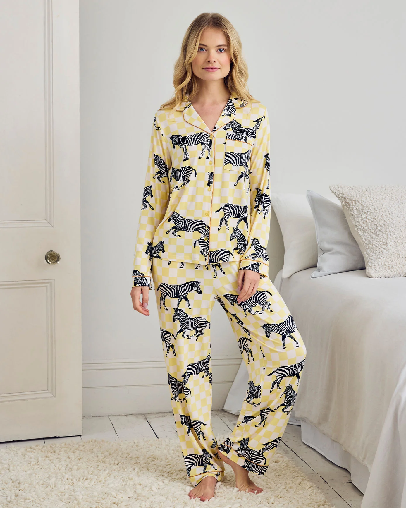 Tall Zebra Checkerboard Print Long Pyjama Set - Image 2