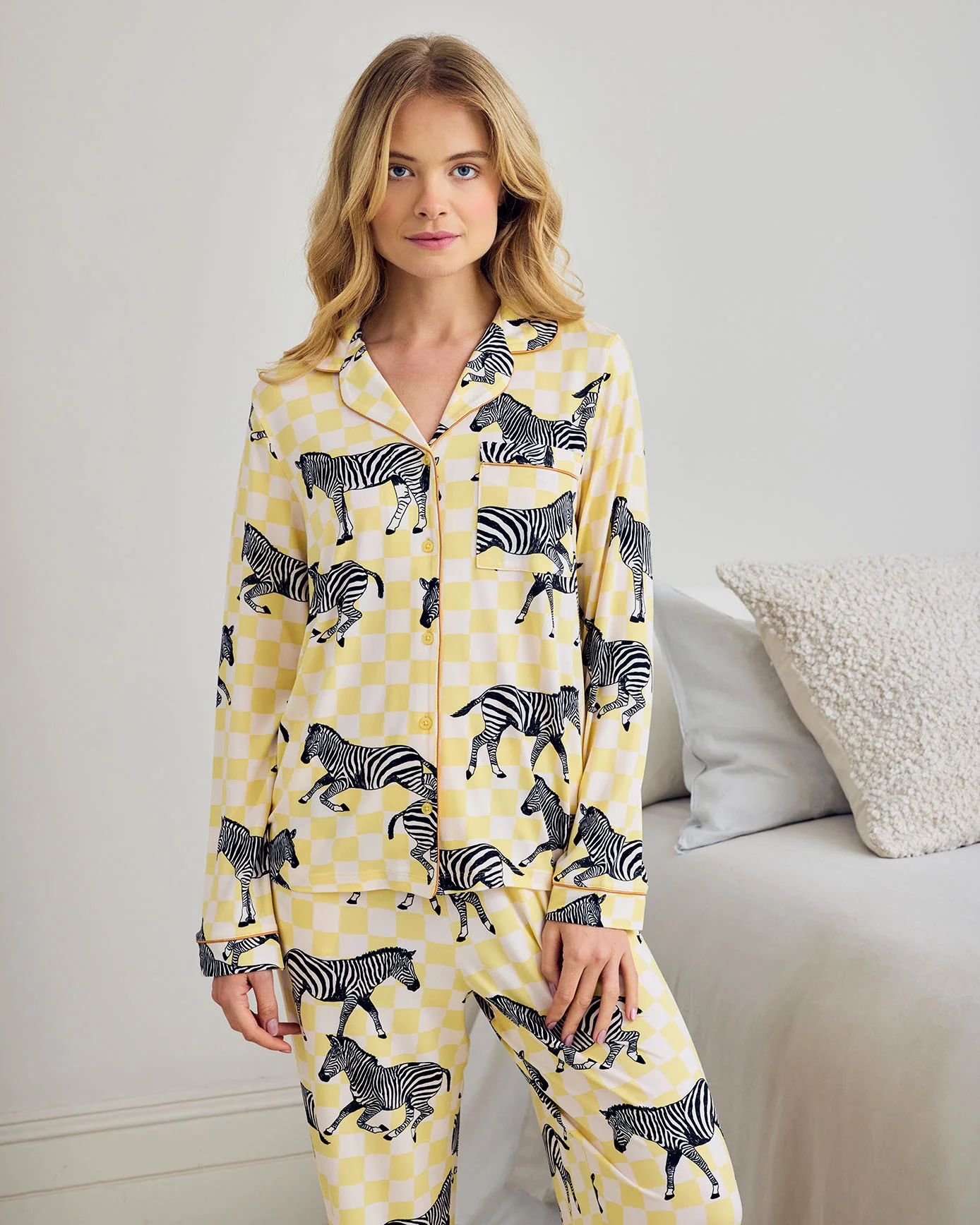 Tall Zebra Checkerboard Print Long Pyjama Set - Image 3