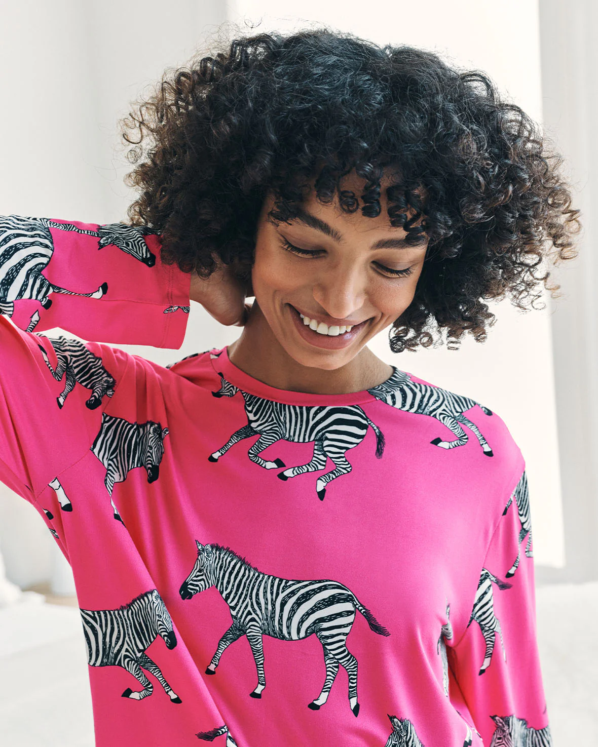 Tall Zebra Print Long Pyjama Set - Hot Pink - Image 3