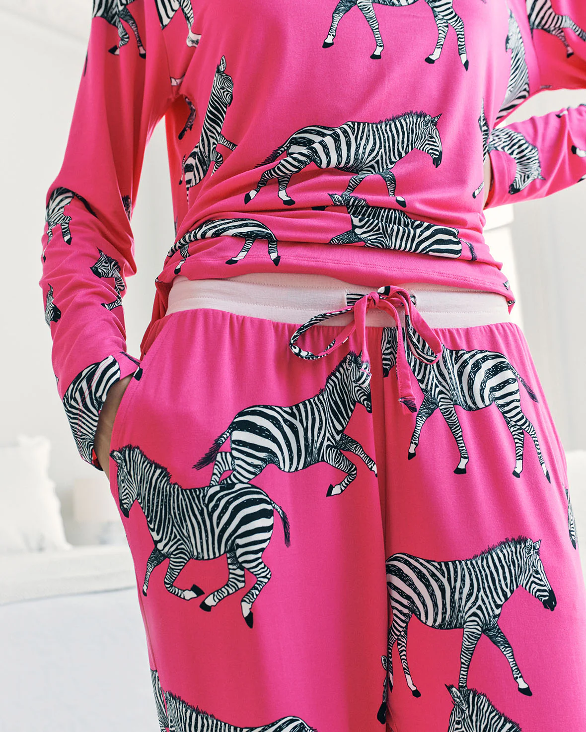 Tall Zebra Print Long Pyjama Set - Hot Pink - Image 4
