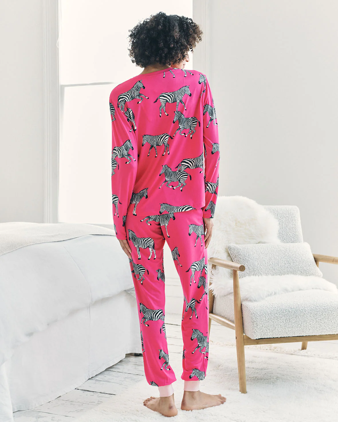Tall Zebra Print Long Pyjama Set - Hot Pink - Image 5