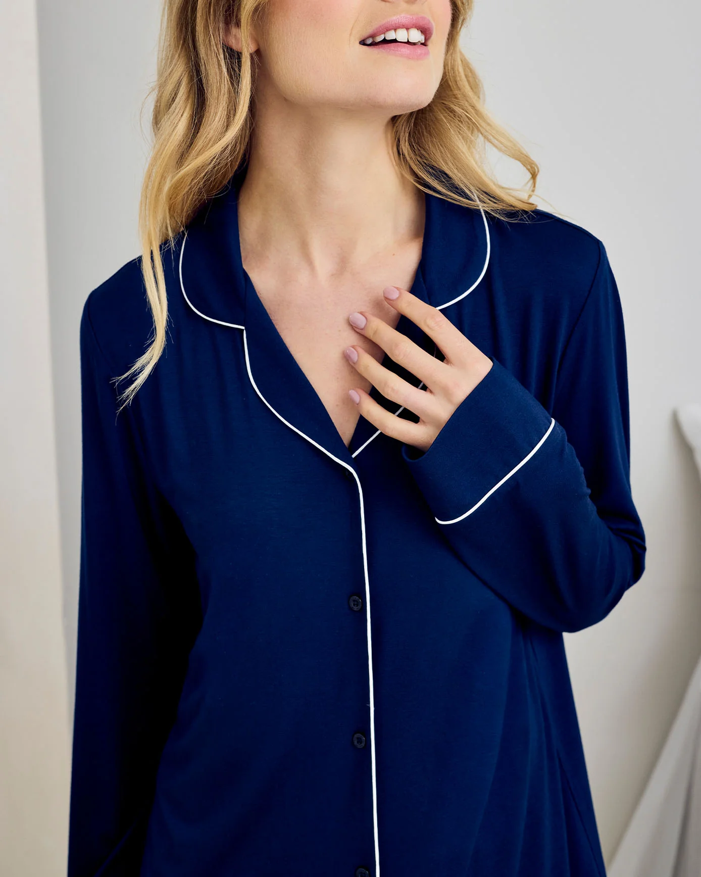 TENCEL™ Modal Button Up Nightshirt - Navy - Image 5