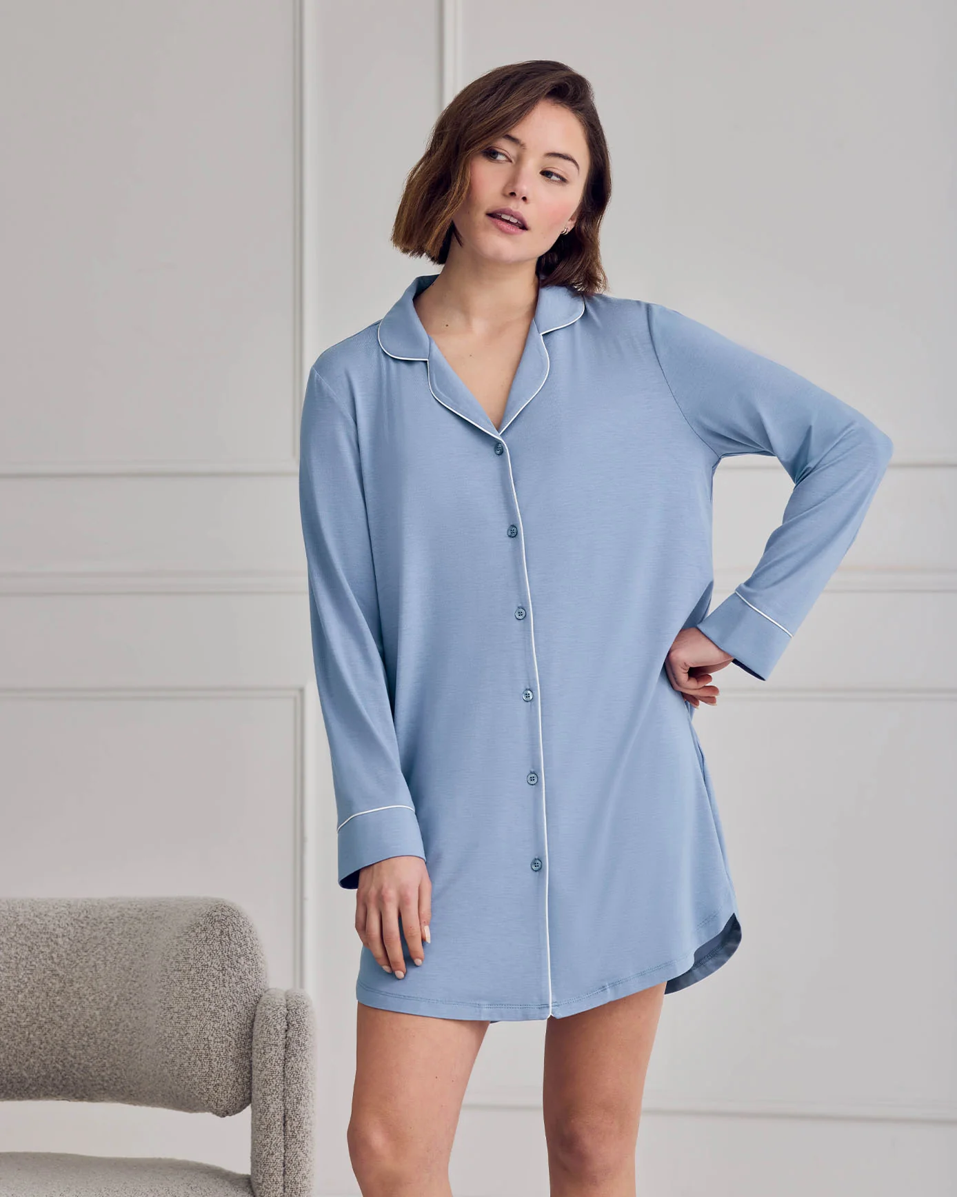 TENCEL™ Modal Button Up Nightshirt - Powder Blue