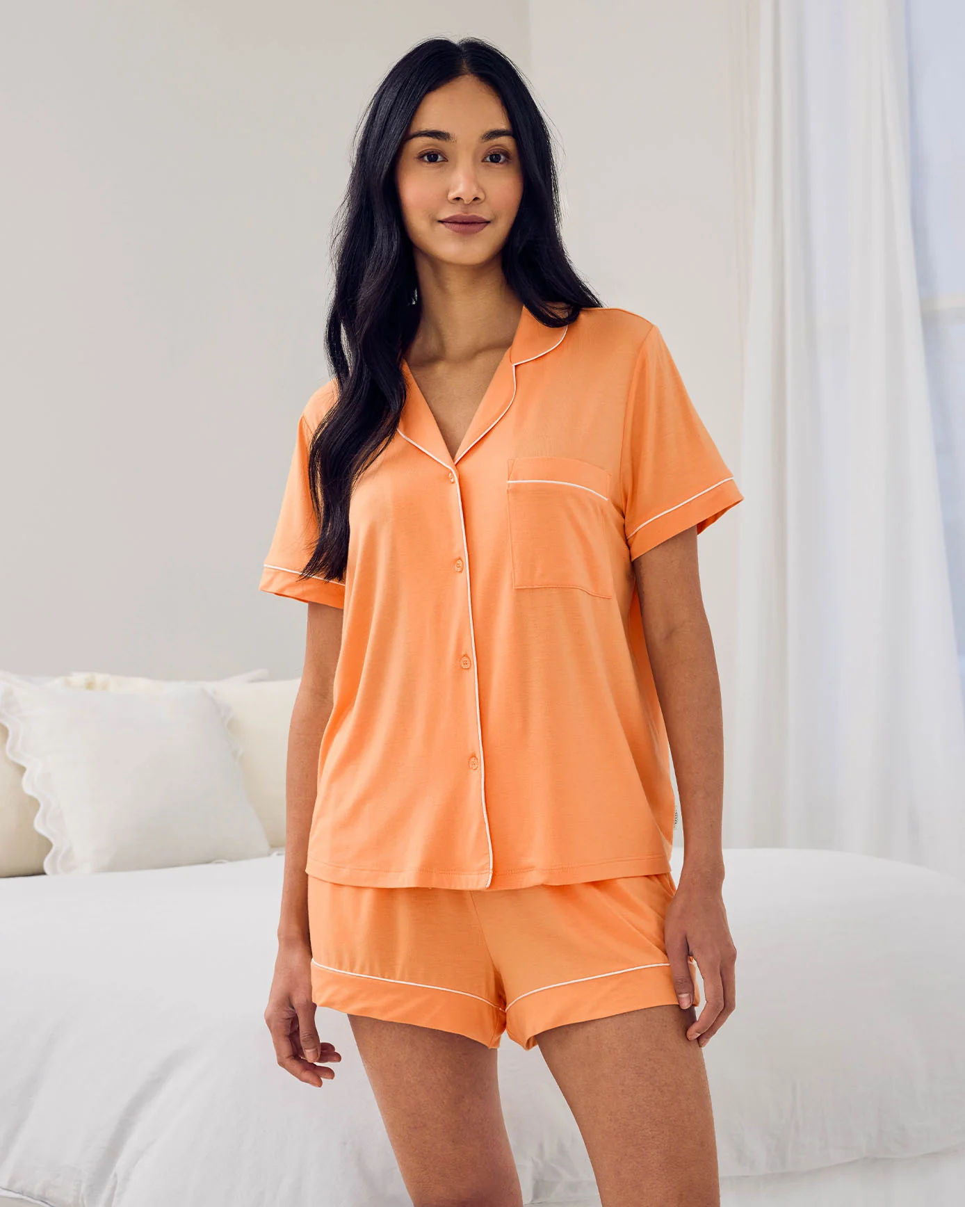 TENCEL™ Modal Button Up Short Pyjama Set - Orange