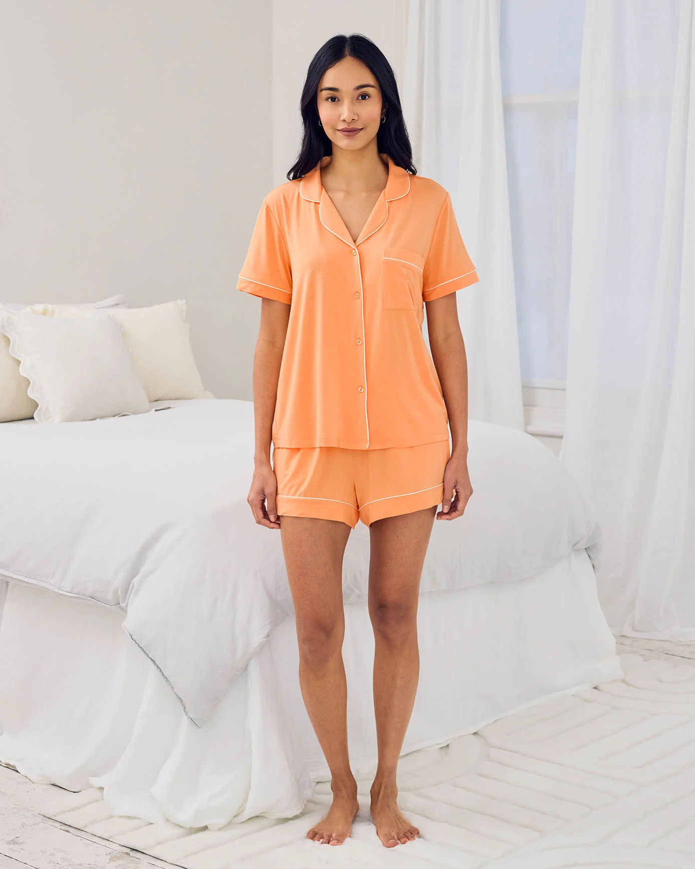 TENCEL™ Modal Button Up Short Pyjama Set - Orange - Image 2