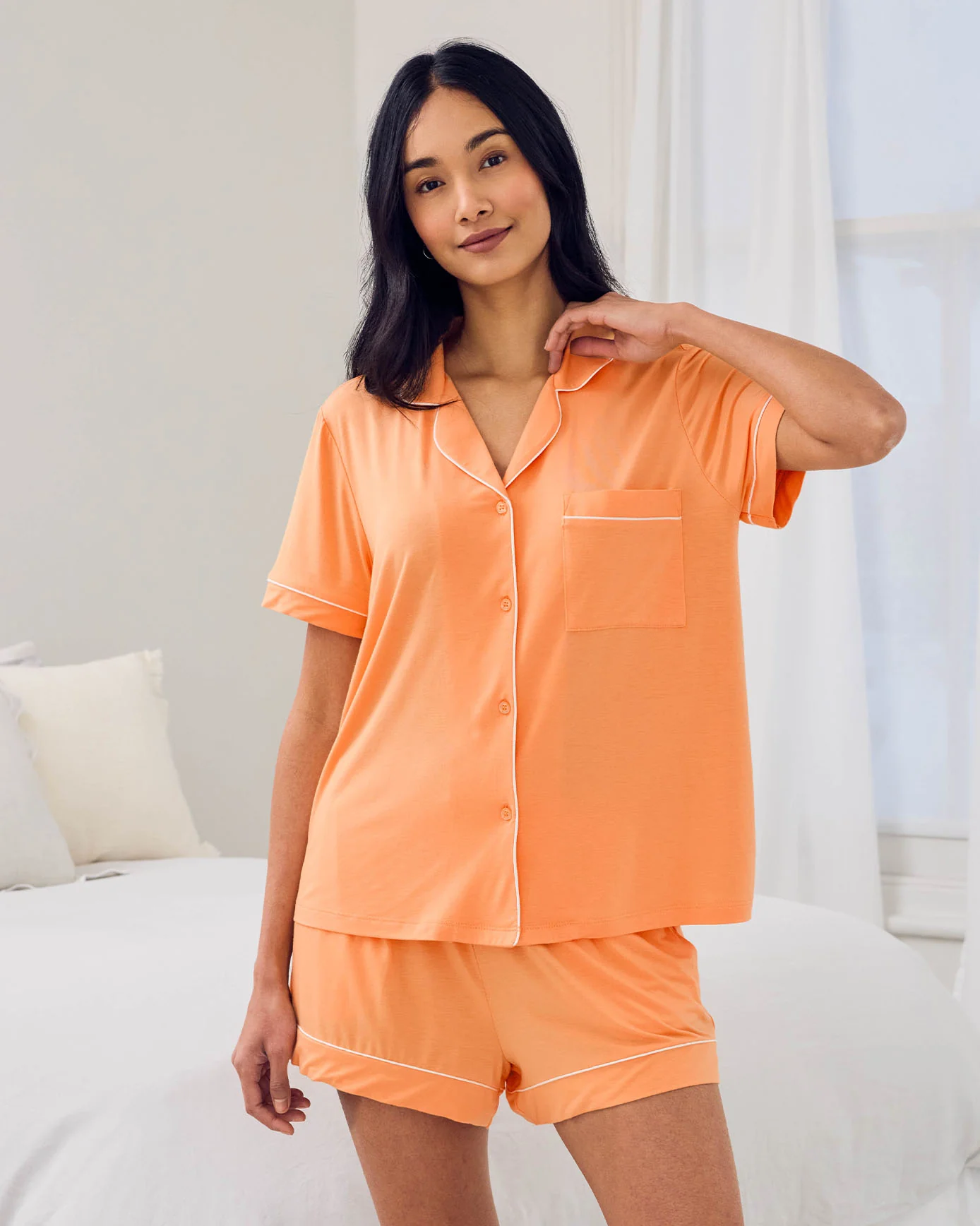 TENCEL™ Modal Button Up Short Pyjama Set - Orange - Image 6